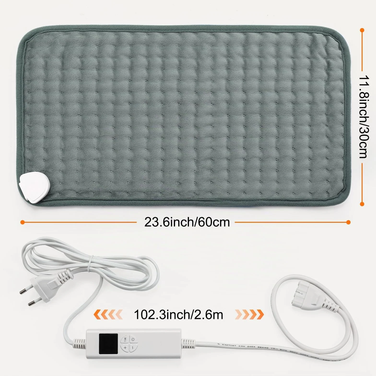 Termoforo Elettrico Lombare, 30x60cm Termoforo Lombare Ricaricabile Con timer di 4 ore e 6 Livelli di Riscaldamento Spegnimento Automatico,Lavabile Cuscino Elettrico Riscaldante Grigio