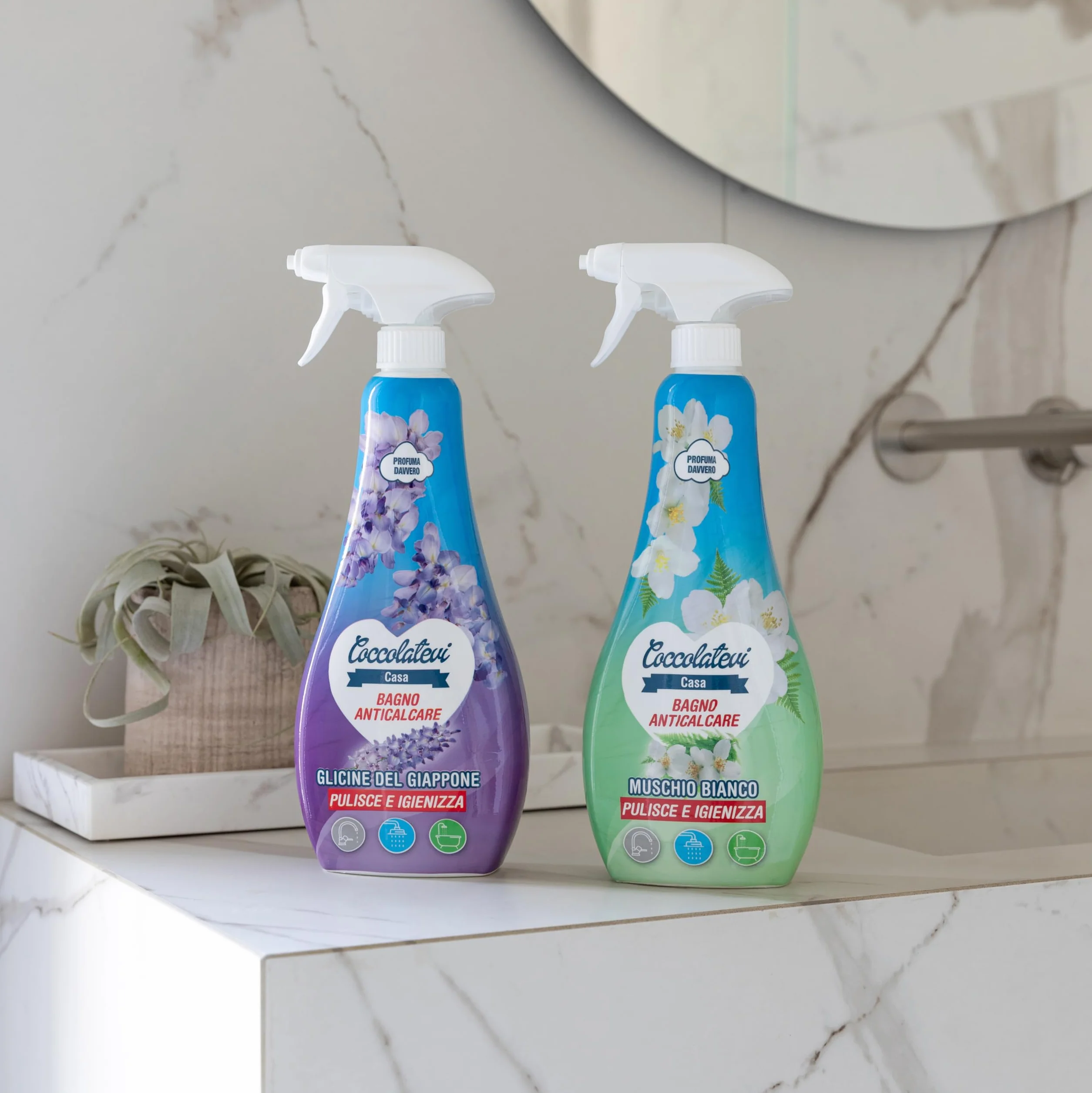 COCCOLATEVI Spray Anticalcare Bagno Muschio Bianco 750 ml x 3 Detergente Bagno