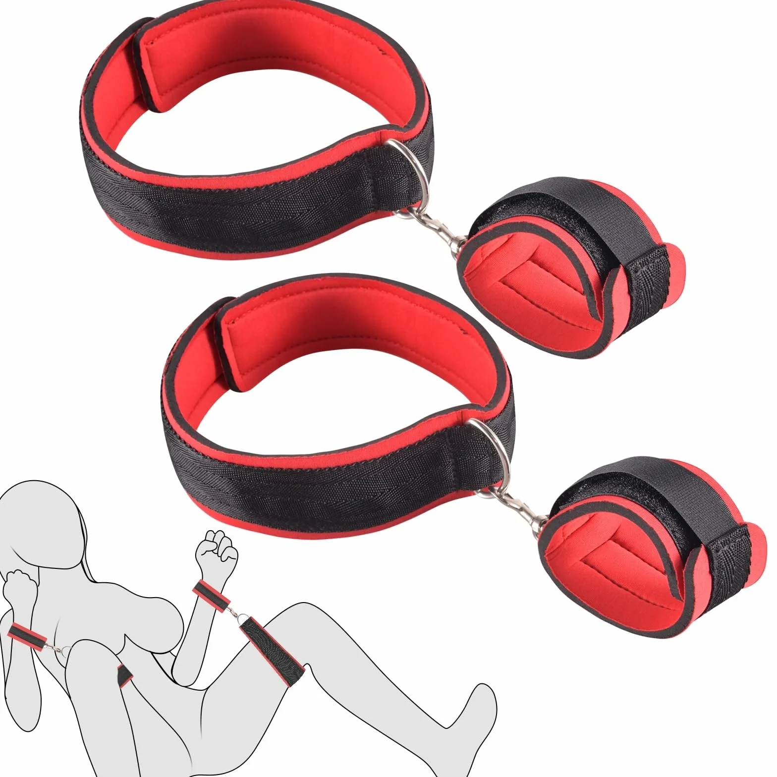 Cavigliere in nylon Love Accessorio strumento di controllo per mani e piedi nero rosso