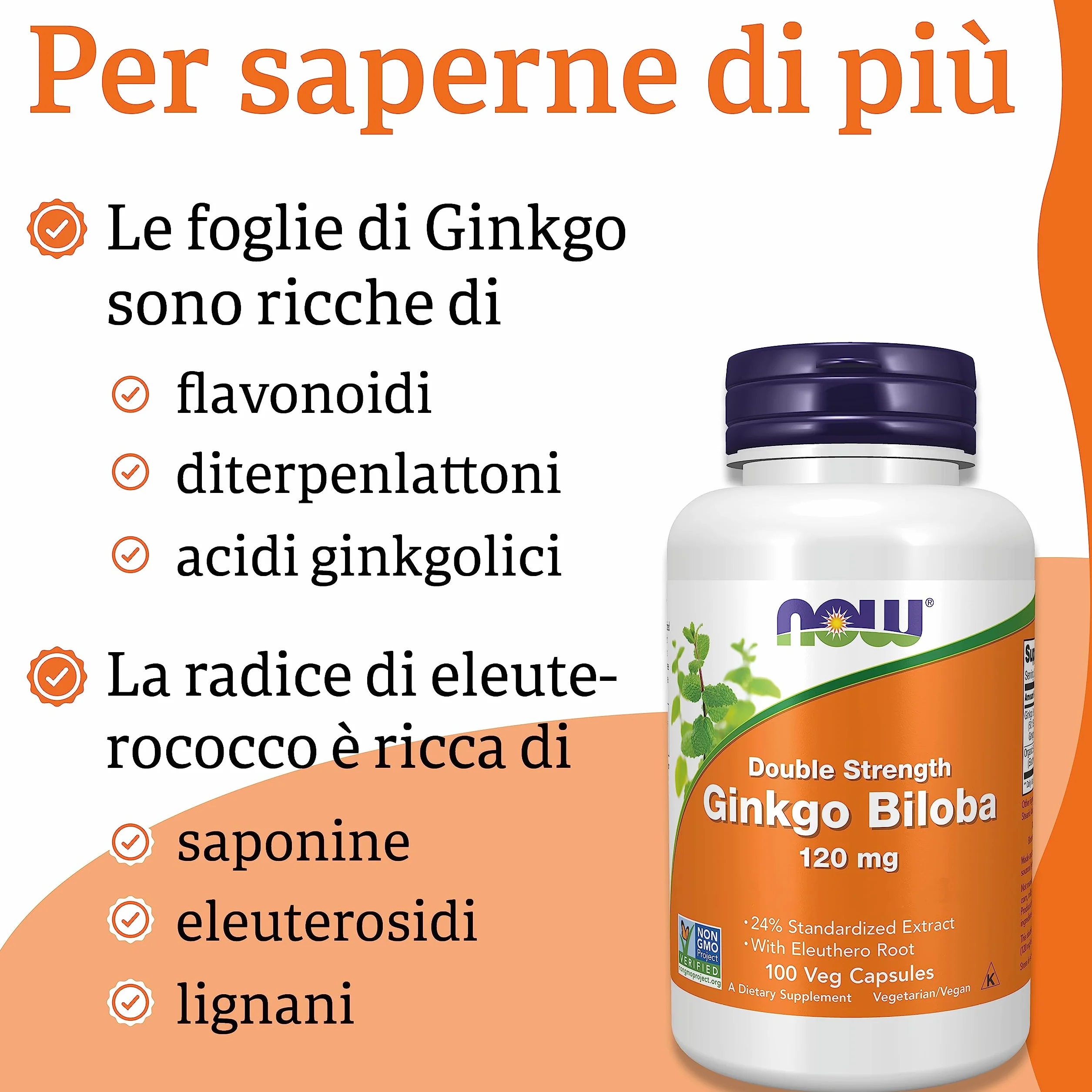 Now Foods, Double Strength Ginkgo Biloba, 120mg, 100 Capsule vegane, Testato in Laboratorio, Senza Soia, Senza Glutine, Vegetariano, Non-GMO