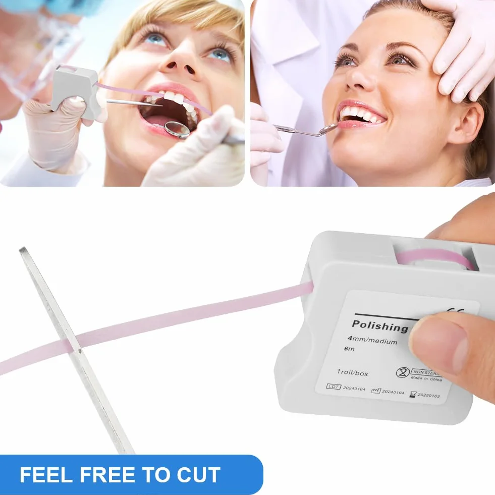 OFFCUP Lucidatura Dentale, 4mm/6m Strisce Sbiancanti Denti per Lucidatura Dentale, Scatola Dentale Lucidatura Striscia, per Levigatura, Pulizia e Sbiancamento dei Denti Interdentali (Rosa)