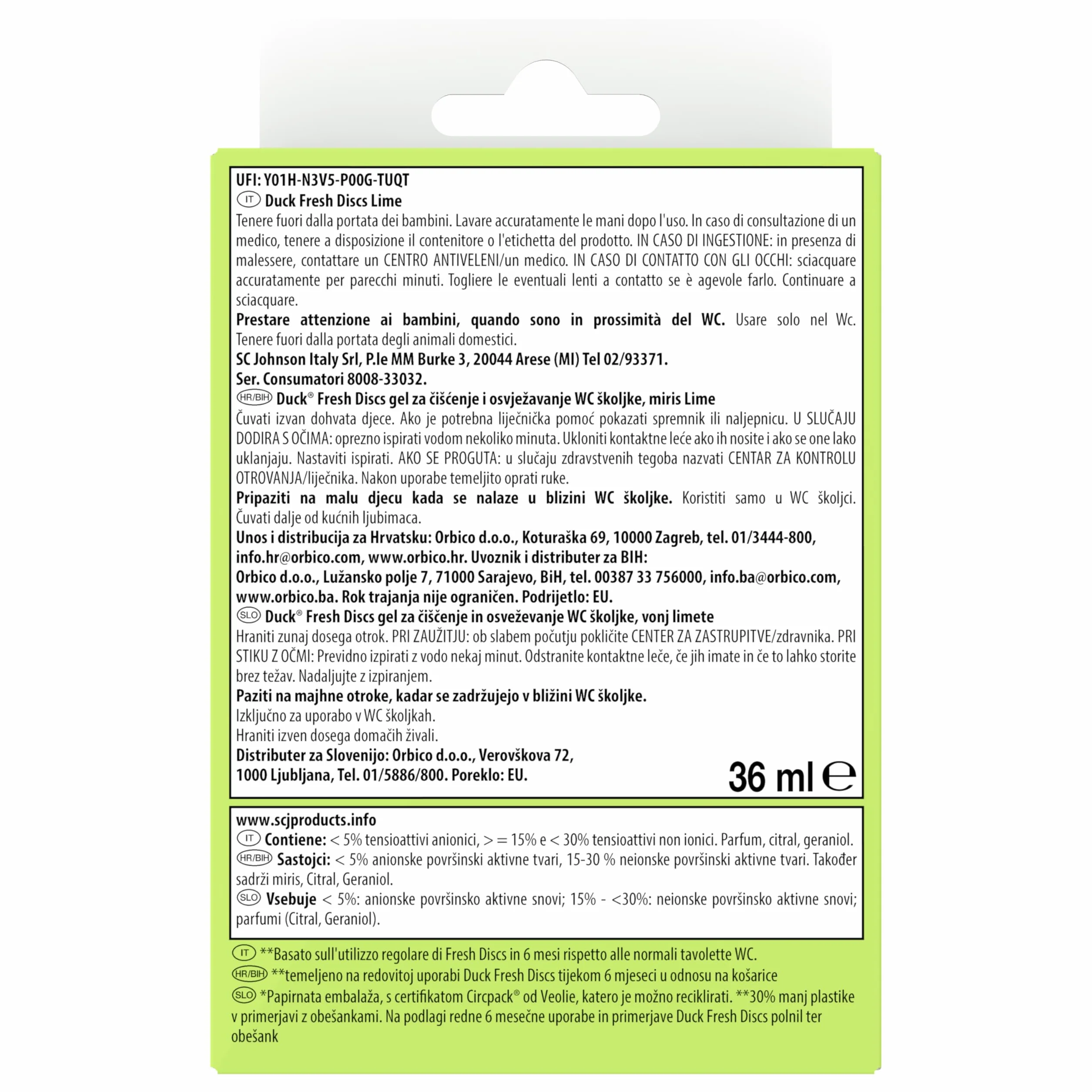 Duck Fresh Discs Gel Igienizzanti WC Fragranza Lime 5 Applicatori 30 Dischetti