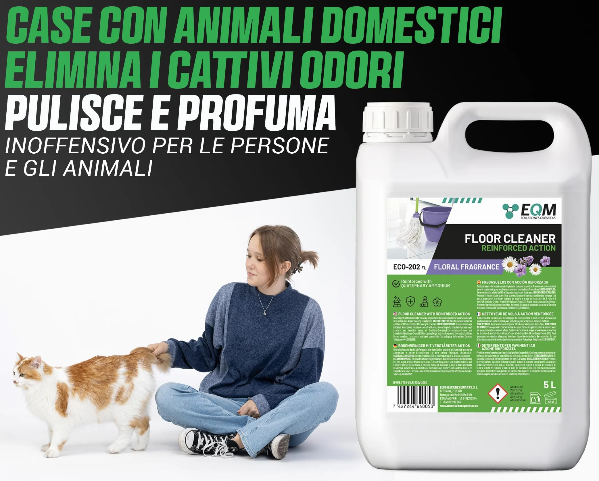 Detergente per Superfici Multiple ECO-202 5L Alta Capacità Sgrassante Deodorante Aroma Floreale
