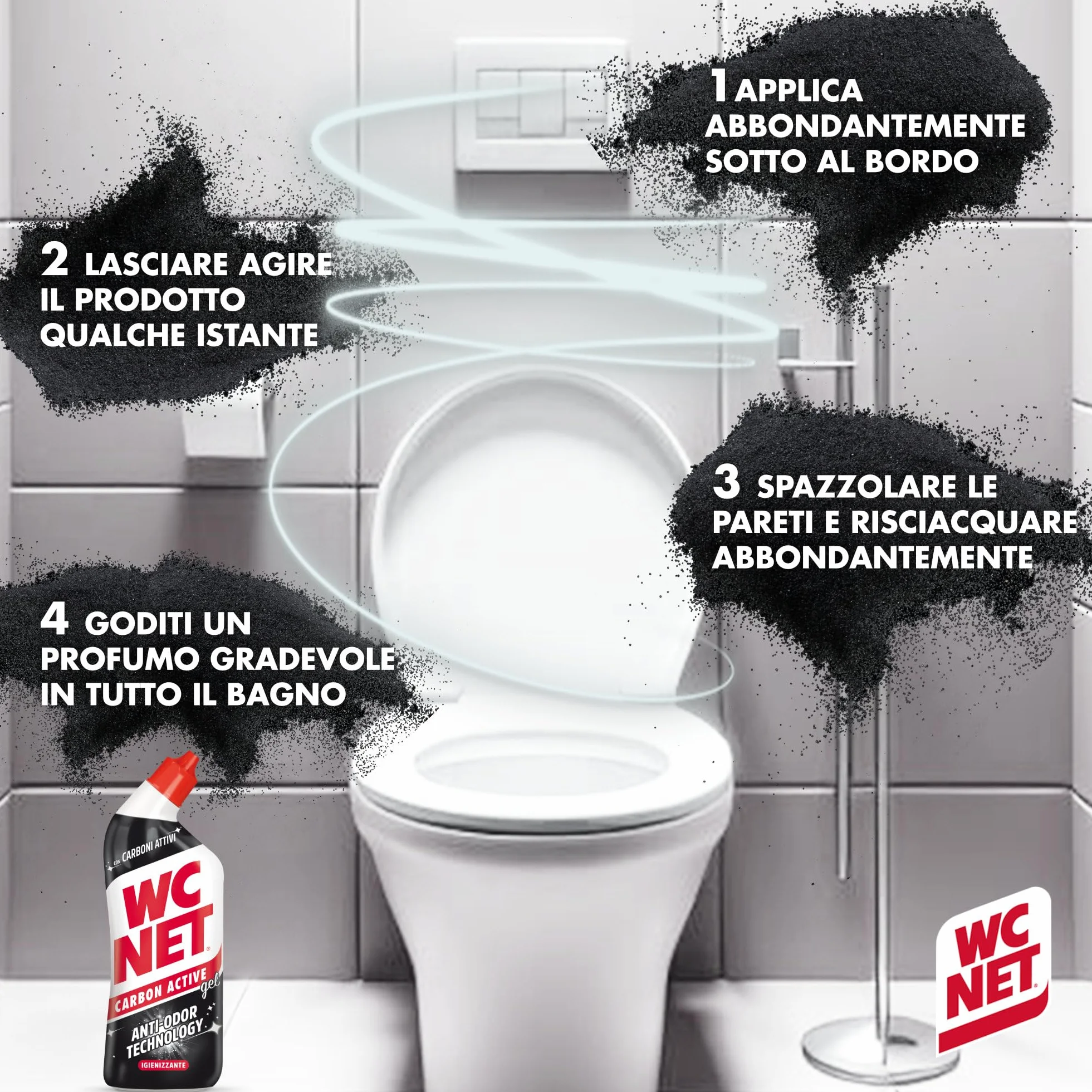 Wc Net Carbon Active Anti-Odor Detergente Liquido per WC 700ml x 4 Confezioni