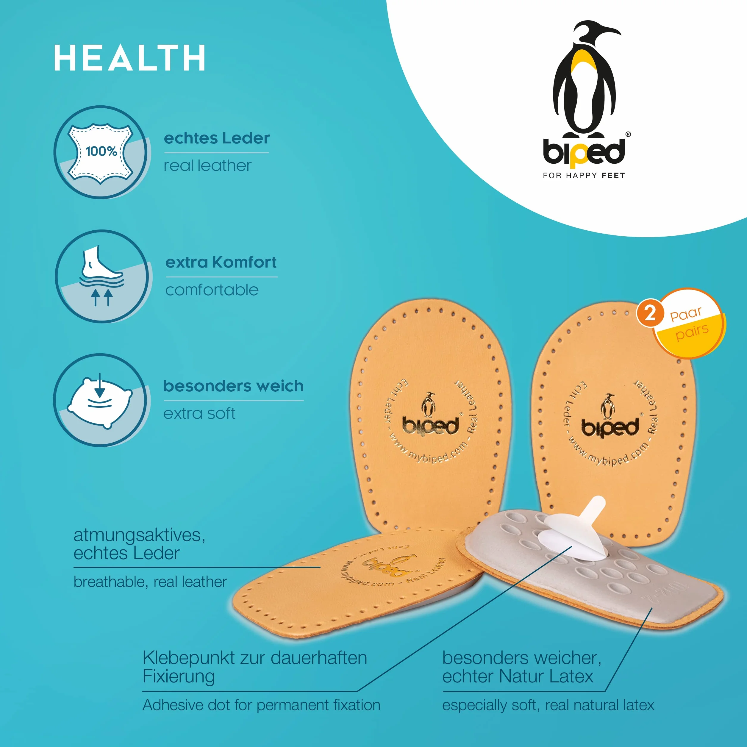 biped HEALTH 2 paia di talloniere in pelle conciata al vegetale - alzatacco per tutte le scarpe – talloniera piacevolmente morbida z2040