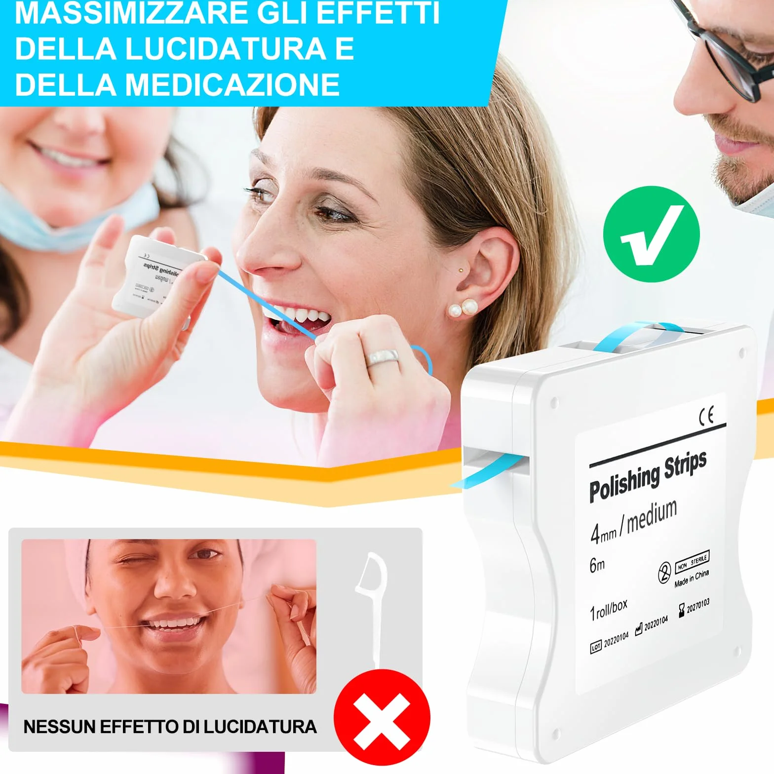 AISEELY Strisce Sbiancanti Denti, Sbiancante Denti di Strisce per Lucidatura Dentale, 1pcs 6m/Rotoli/Scatola di Carta Vetrata per Pulizia Denti, 4mm di Spessore Sbiancante Denti Professionale Kit