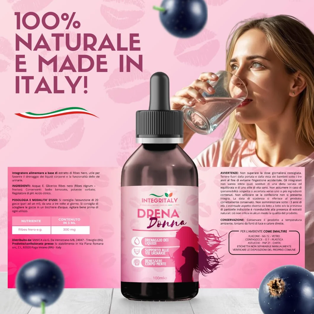 Ribes Nigrum Nero Diuretico Drenate Antiallergico Gocce 100 ML Ritenzione Idrica Allergie Salute Vie Urinarie Respiratorie Made in Italy
