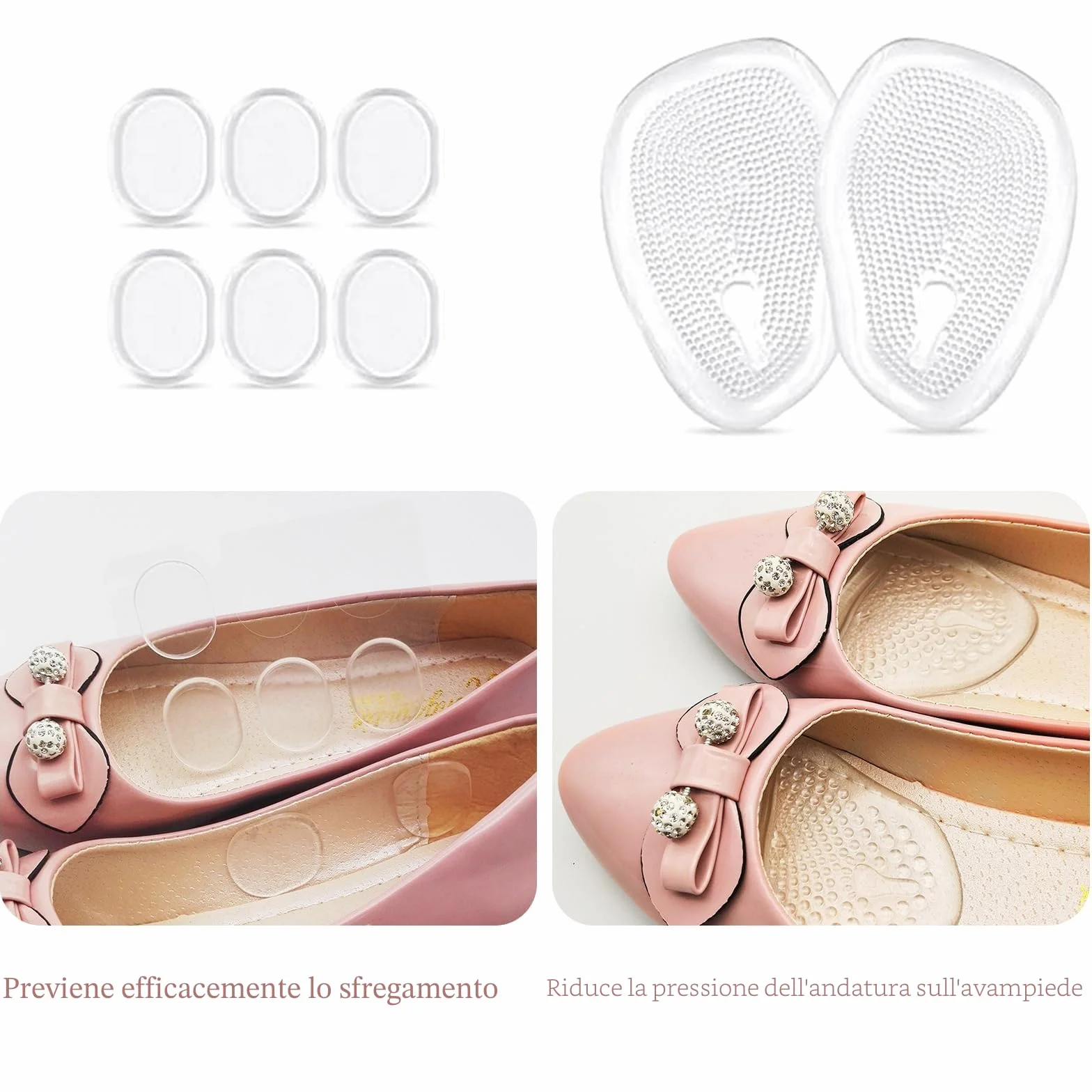 16 pezzi Set di cuscinetti per pianta del piede, solette per tacchi alti, solette antiscivolo in gel, cuscinetti per pianta del piede riutilizzabili, solette in gel per tacchi alti, sollievo dal