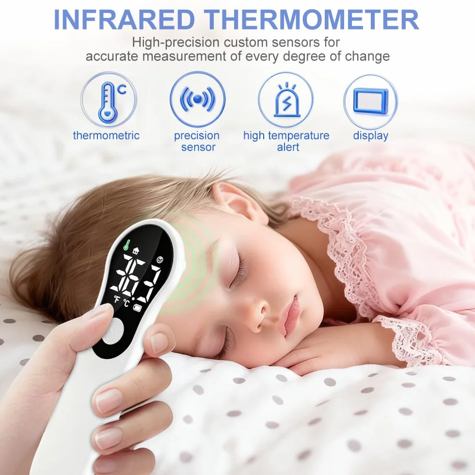 Termometro Febbre Digitale Senza Contatto, Termometro Neonato Bambini Adulti, Termometro Clinico Frontale con Allarme Febbre, Lettura Istantanea 1 Secondo, °C/°F