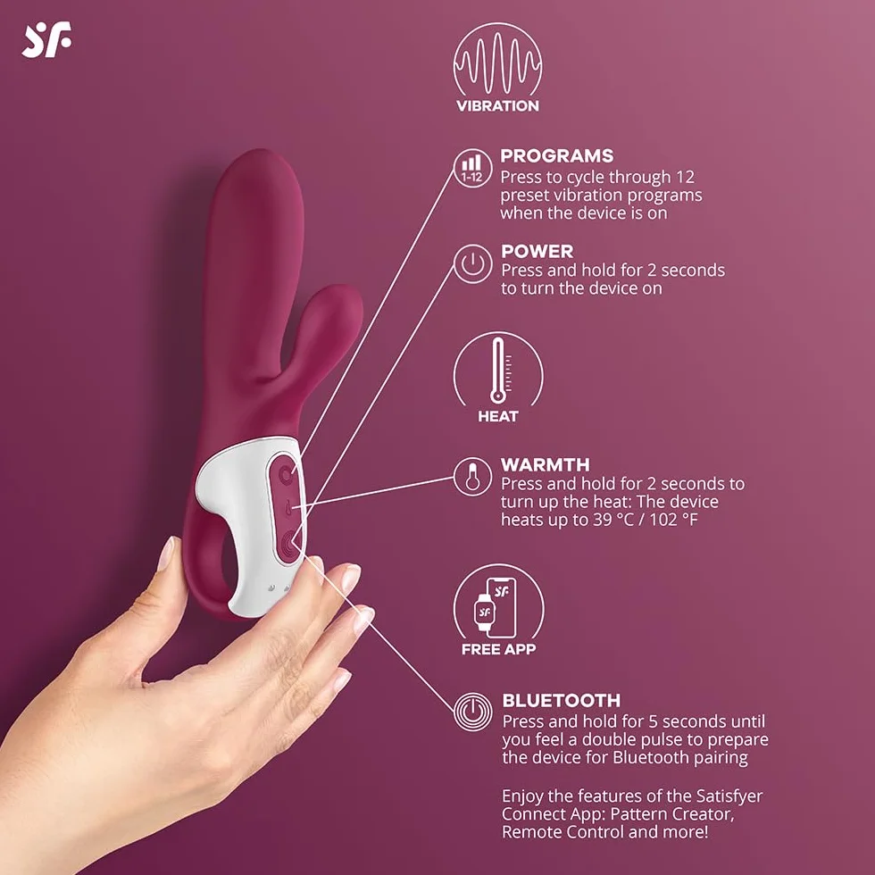 Satisfyer Hot Bunny Connect App | Dildo Vibratore Rabbit Bluetooth con Funzione calore | Sex Toy con 2 Motori | Silicone di alta Qualità | Sex Toys Stimolazione intensa per le Donne