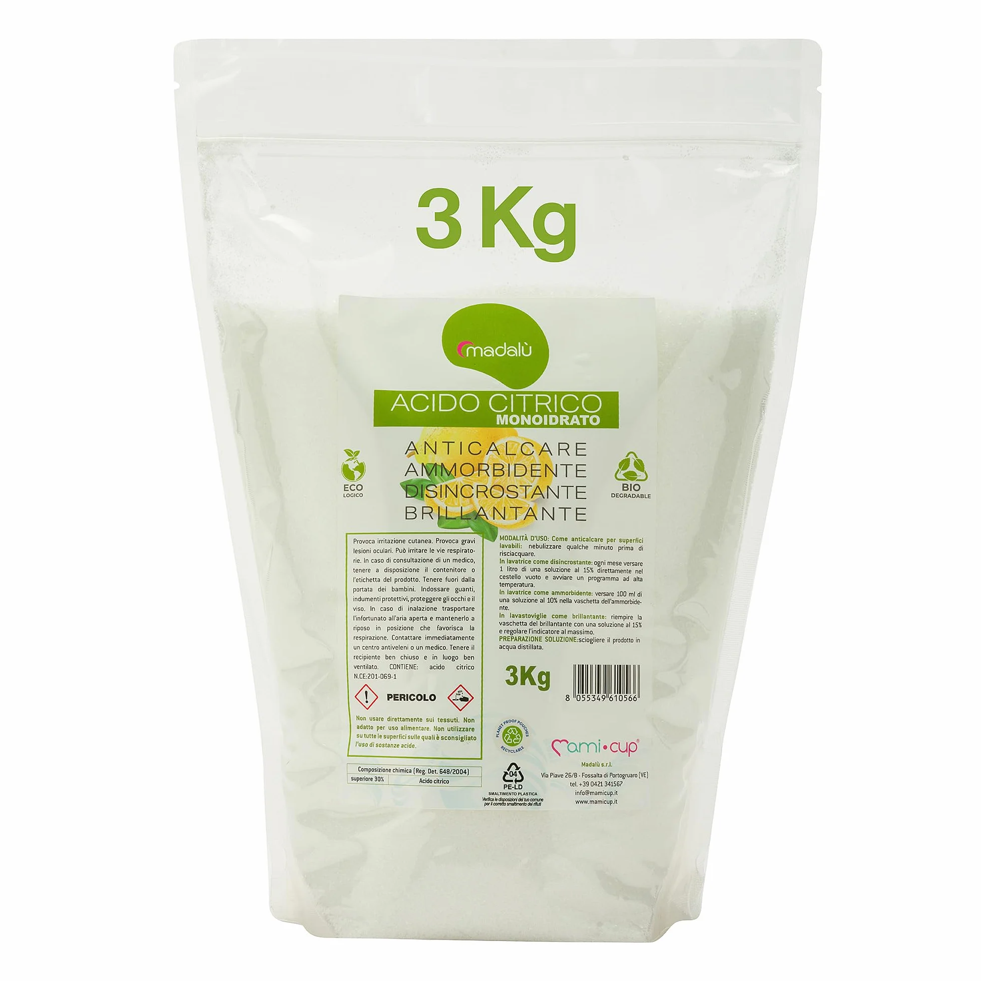 Acido Citrico 3 kg Ammorbidente Anticalcare Brillantante Puro