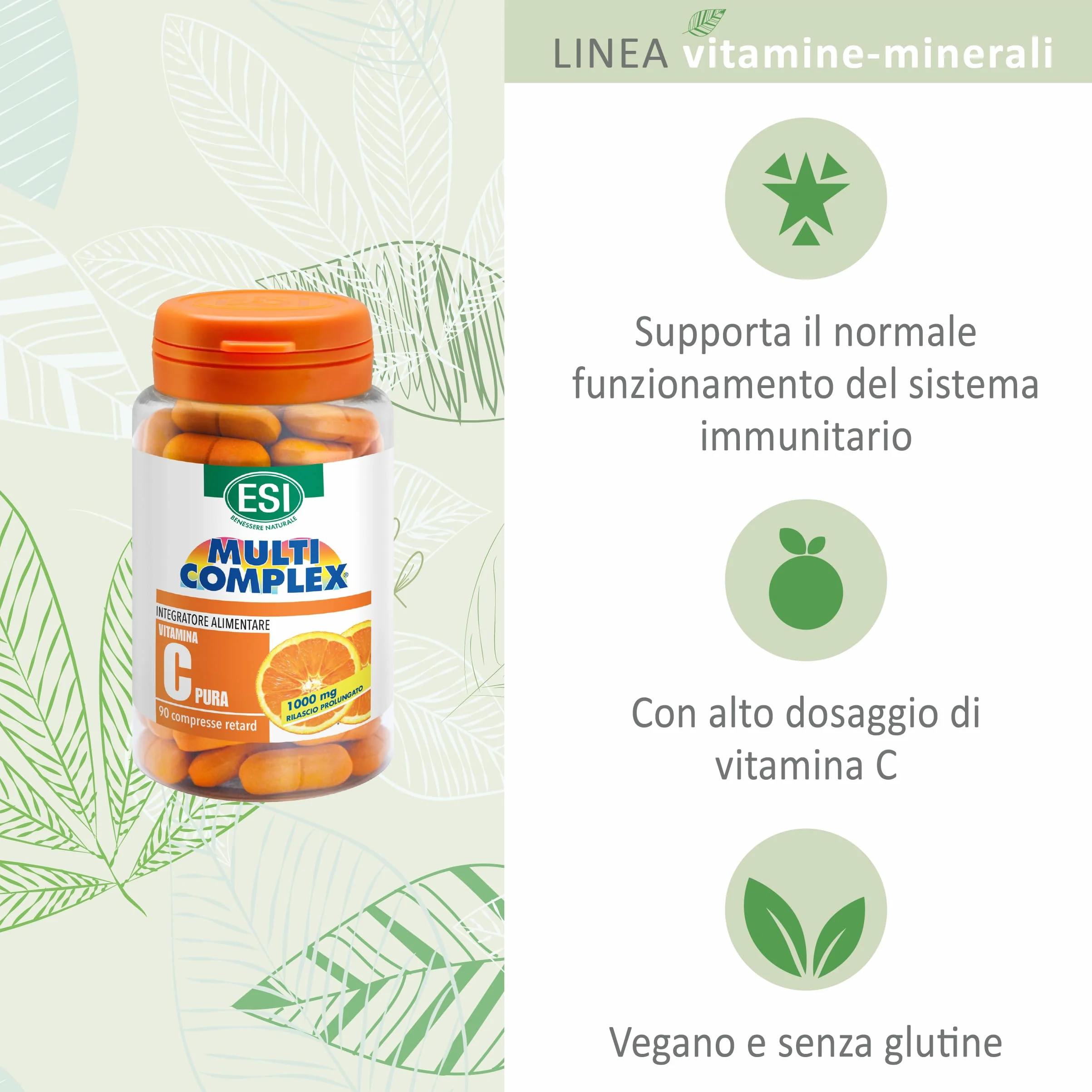 ESI Multicomplex Vitamina C Pura Retard 90 Compresse Integratore Alimentare Rilascio Prolungato