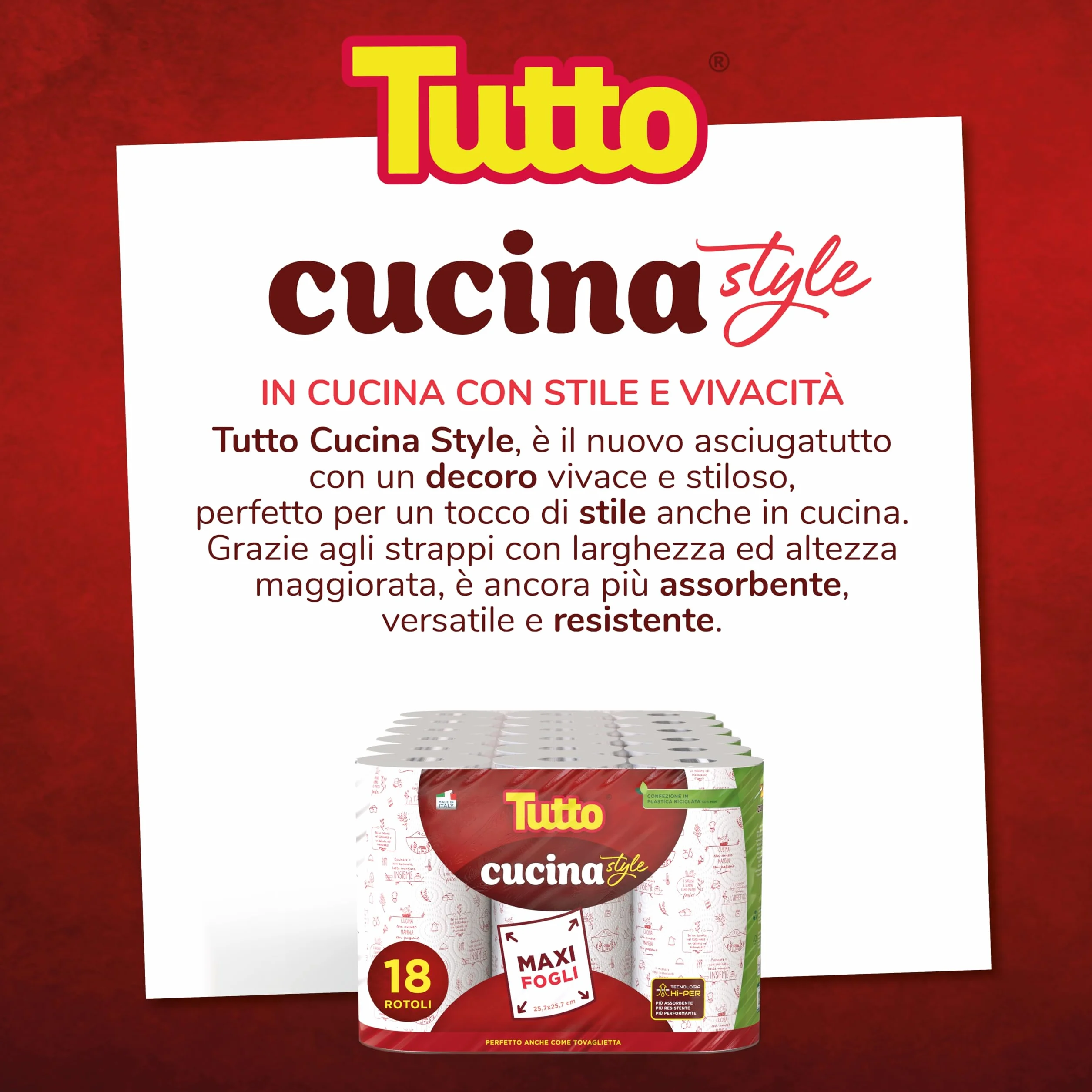 TUTTO CUCINA STYLE Asciugatutto 18 Rotoli Carta Super Assorbente HI-PER Made in Italy
