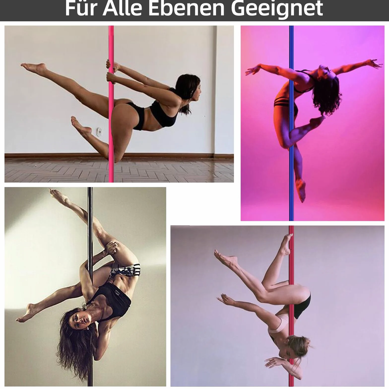 PRIOR FITNESS Pole Dance Asta da ballo 45 mm 2,35-2,74 m regolabile rotante/statica 200 kg club feste