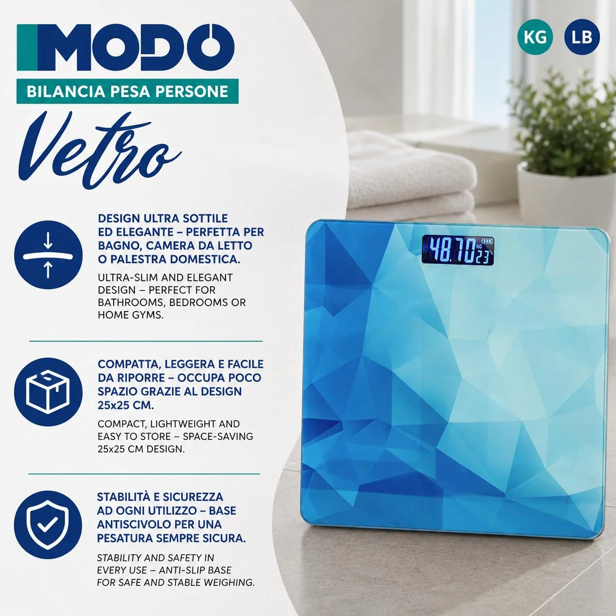 IPEA Bilancia Pesapersone Digitale Ultra Sottile Vetro Temperato 0,1 KG 180Kg