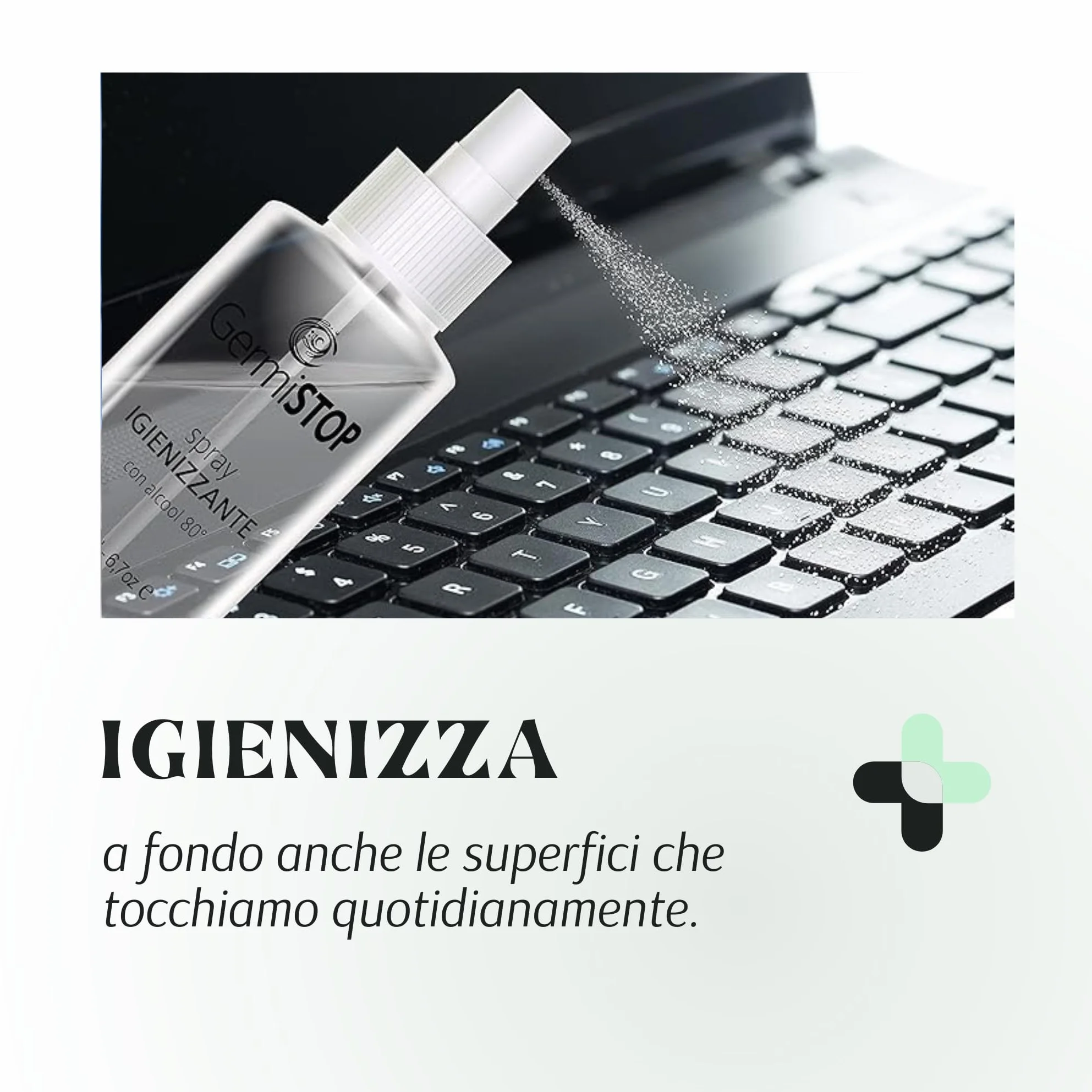 GERMISTOP Igienizzante Mani 3x200ml Alcool 80% Glicerina Spray Igienizzante Superfici