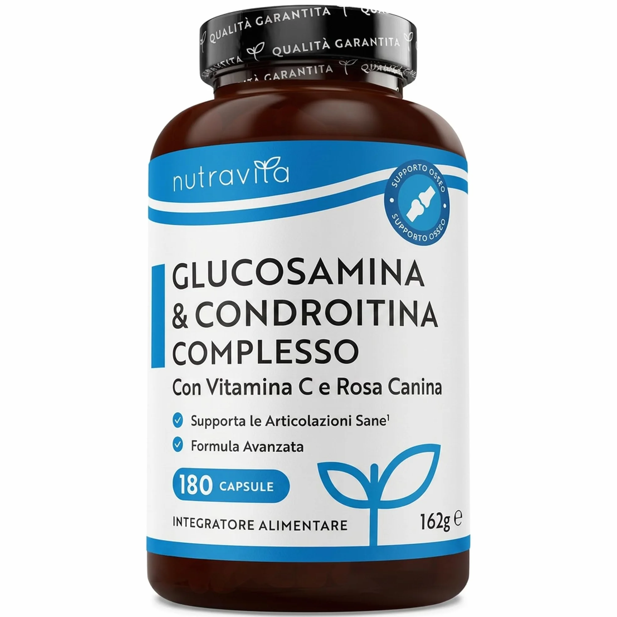 Nutravita Glucosamina Condroitina Complesso - 180 Capsule Alto Dosaggio per 6 Mesi - Glucosamine Complex con Vitamina C, Estratti di Cinorrodo, Zenzero e Curcuma - Prodotto nel Regno Unito