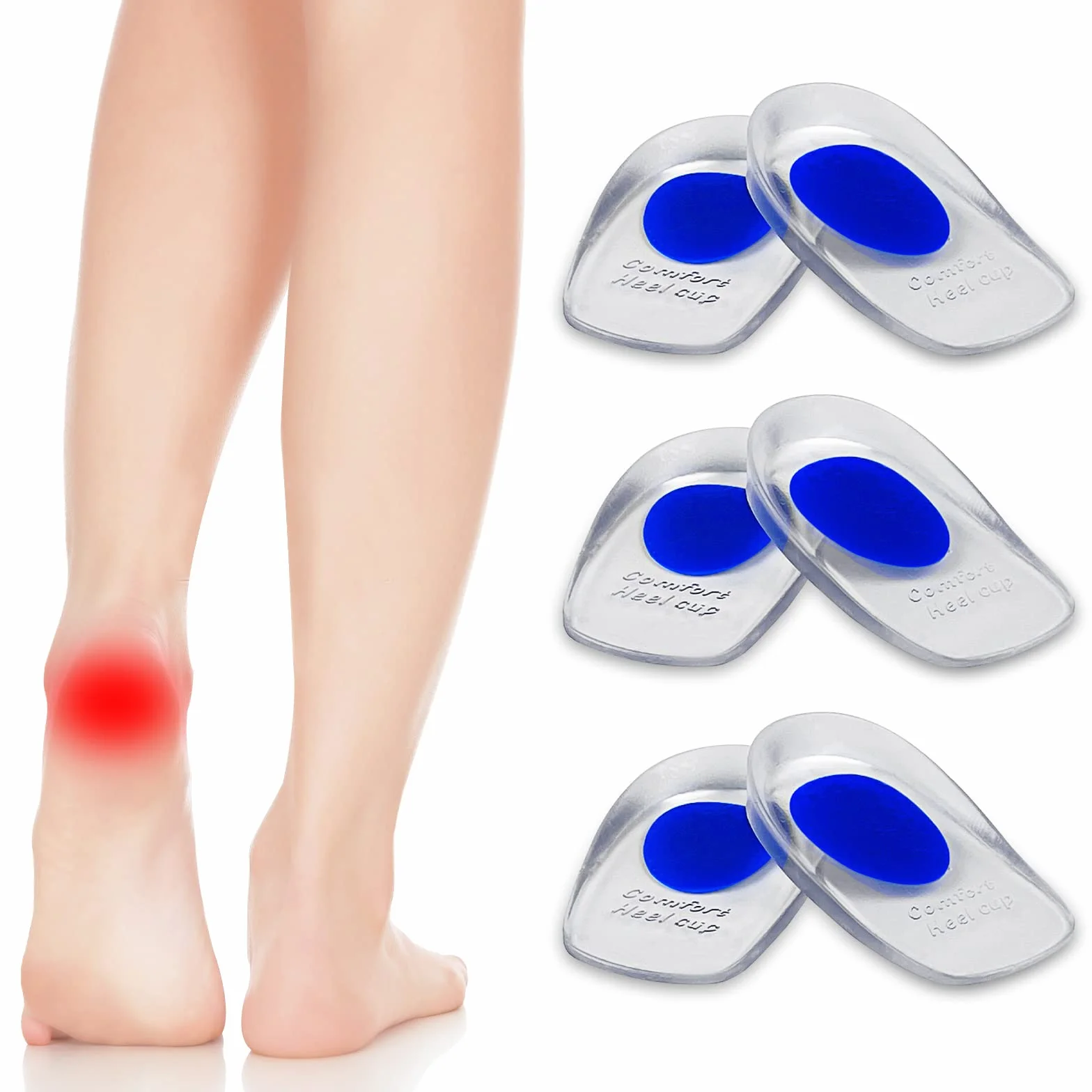 Newpop 3 Paia Talloniera in Silicone per Tallonite, Dolore Alleviare Cuscinetti per Tallone, Antishock, in Gel, Solette per Sperone Calcaneare, Fascite Plantare, Dolori di Achille (Small, Blu)
