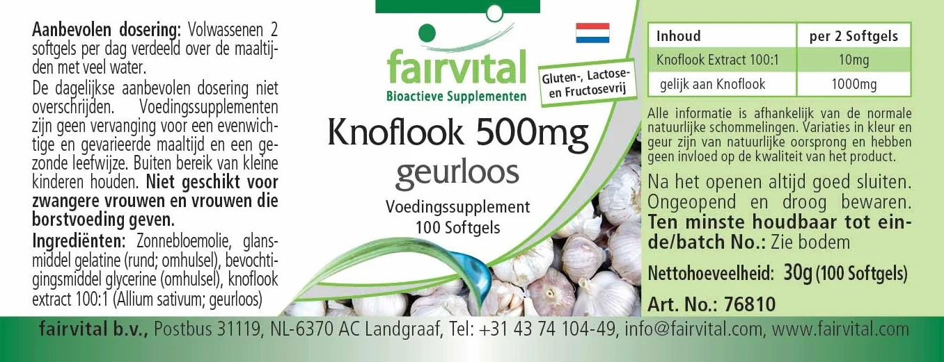 fairvital Capsule di aglio 500 mg, 100 softgel, facili da deglutire, contengono alliicina, estratto di aglio 100:1, ALTO DOSAGGIO e inodori