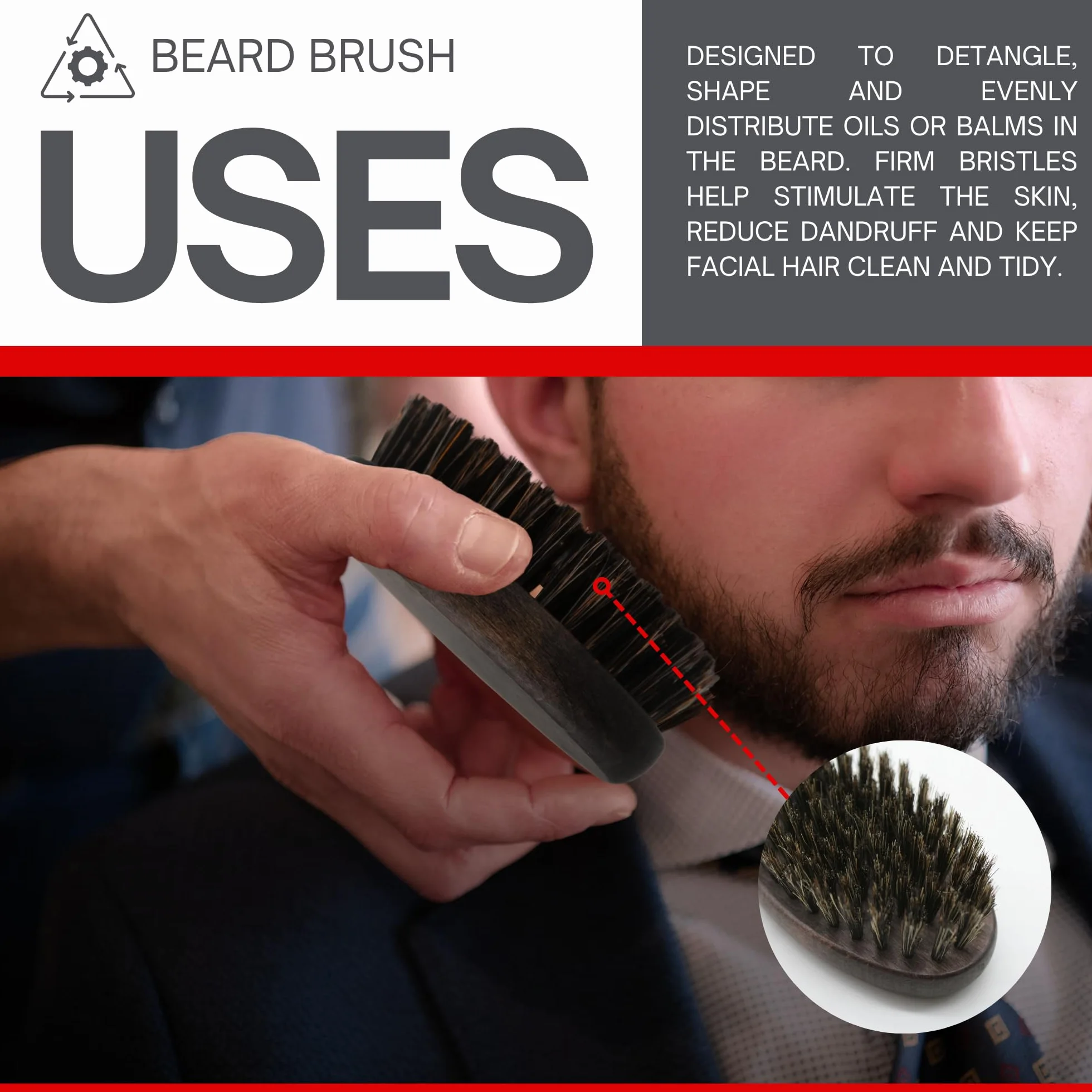 DOJA Barcelona Spazzola per barba da uomo, setole di cinghiale, legno di faggio, materiale durevole, uso versatile, facile da pulire e baffi curati, design pulito per finitura impercabile