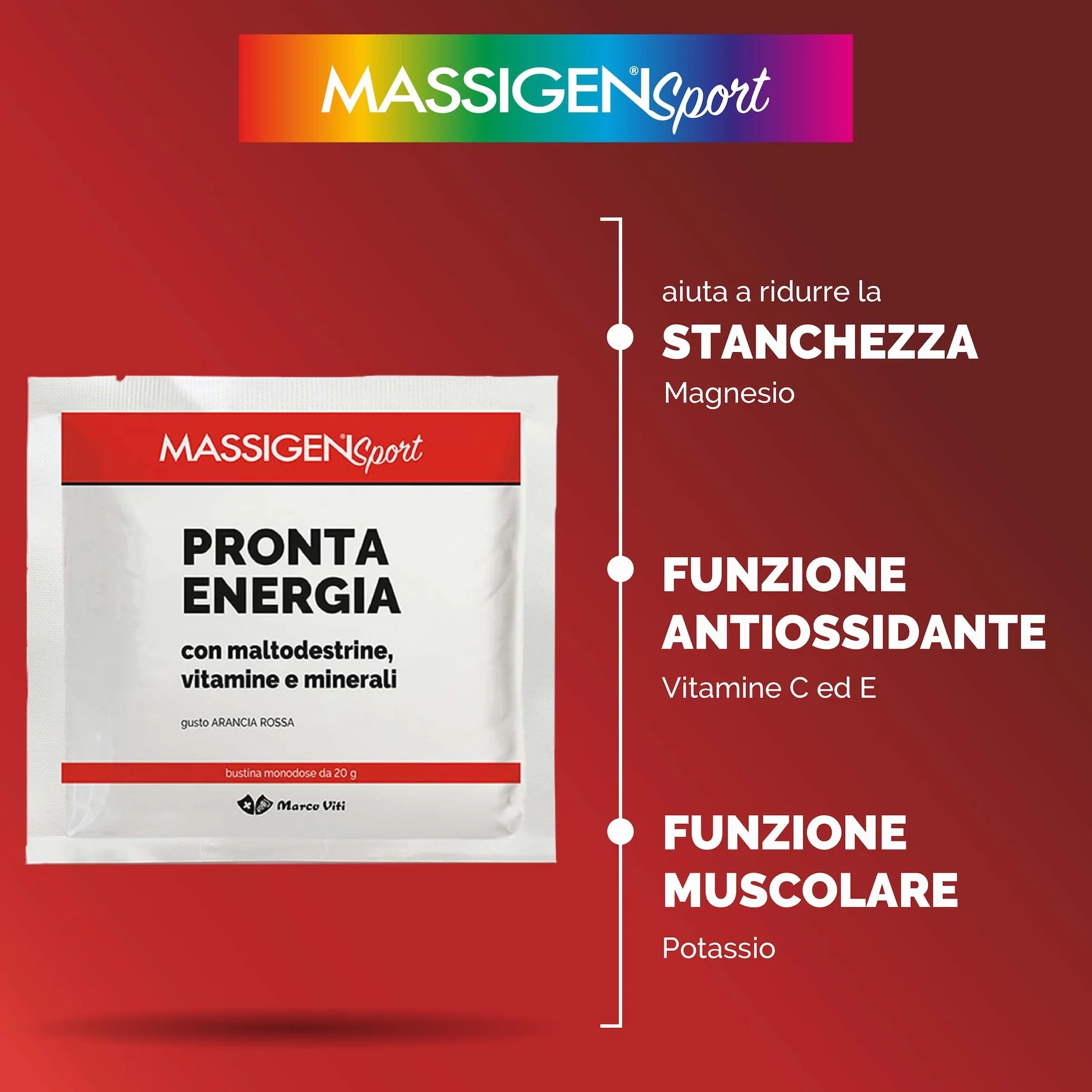 Massigen - Pronta Energia Sport, Integratore Energetico con Maltodestrine, Minerali e Vitamine, 12 Bustine da 20 g