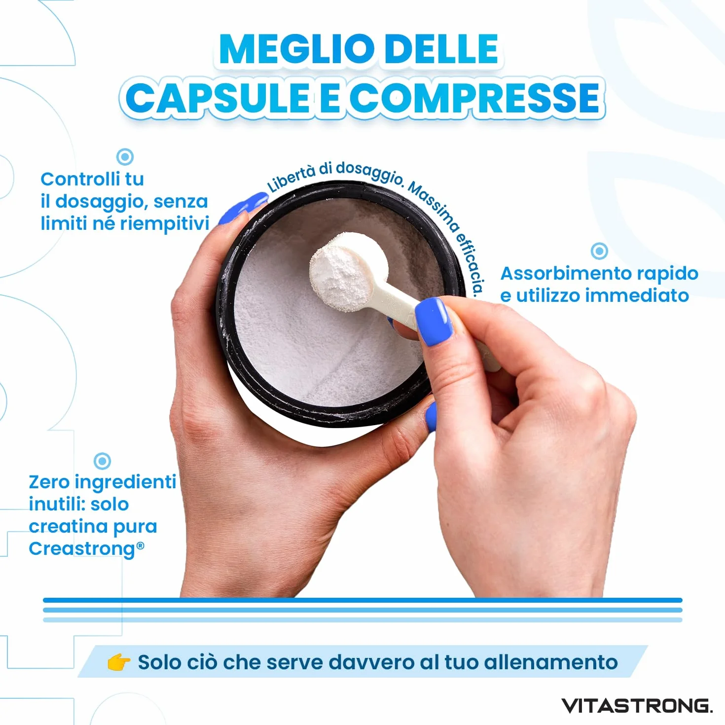 Creatina Monoidrata 3000mg CreaStrong Vegan Pura, Creatina in Polvere Senza Additivi 250g