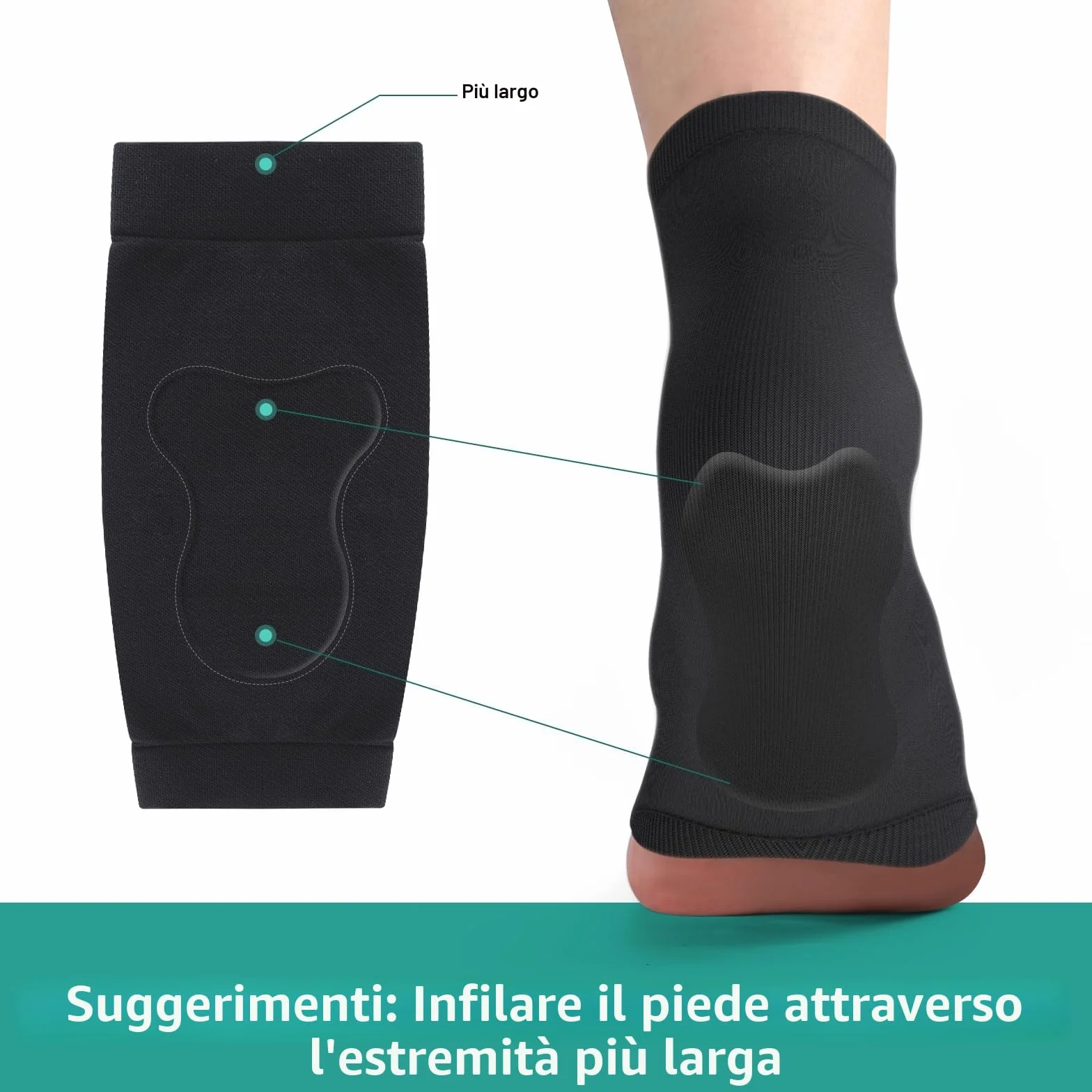 Welnove Achille Tendinite Heel Protector Socks - Achilles Tendon Support Compression Gel Padded Sleeve Socks for Cushion & Protection of Bursitis, Tendinite, Tenderness, Dry Cracked - Black