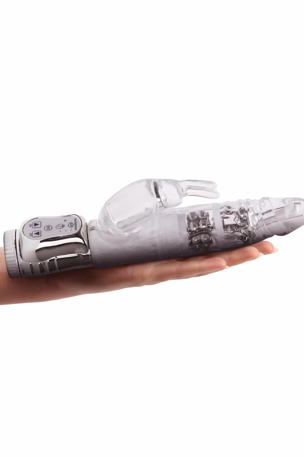Ann Summers,Vibratore Rampant Rabbit Vibrator, quello rotante con perline da massaggio e vibratore a punta curva, funzionamento a batteria,Trasparente