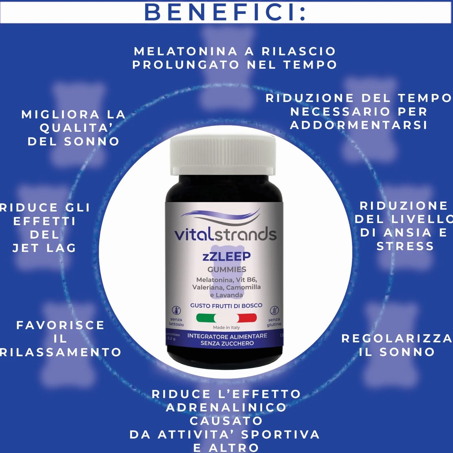 VITALSTRANDS zZLEEP | Melatonina per Dormire forte con l'aggiunta di erbe | Pastiglie per Dormire Meglio con Melatonina e Valeriana, Vitamina B6, Camomilla e Lavanda | 60 Caramelle per Dormire