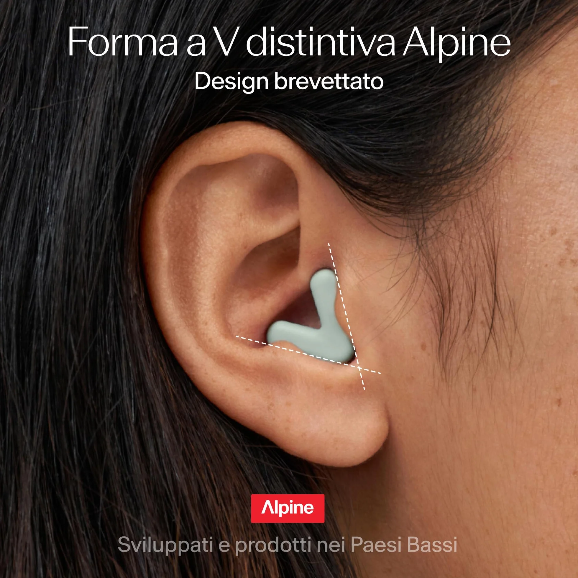 Alpine Silence Tappi Orecchie per Dormire, Viaggiare & Concentrarsi - Protezione Uditiva Comoda, Riutilizzabile - Forma a V aderente & Punte Morbide – XS/S/M/L – Verde