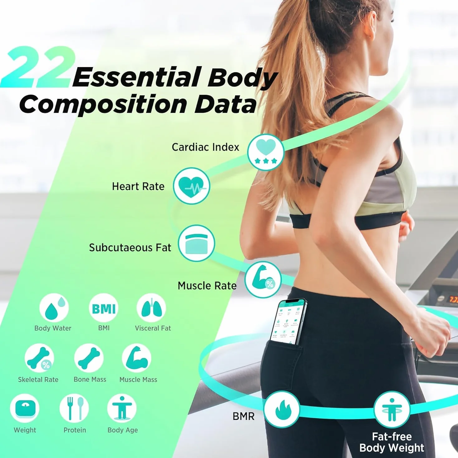 RunStar Bilancia Pesapersone Digitale Smart, Analizza 15 Dati Composizione Corporea, 400lb