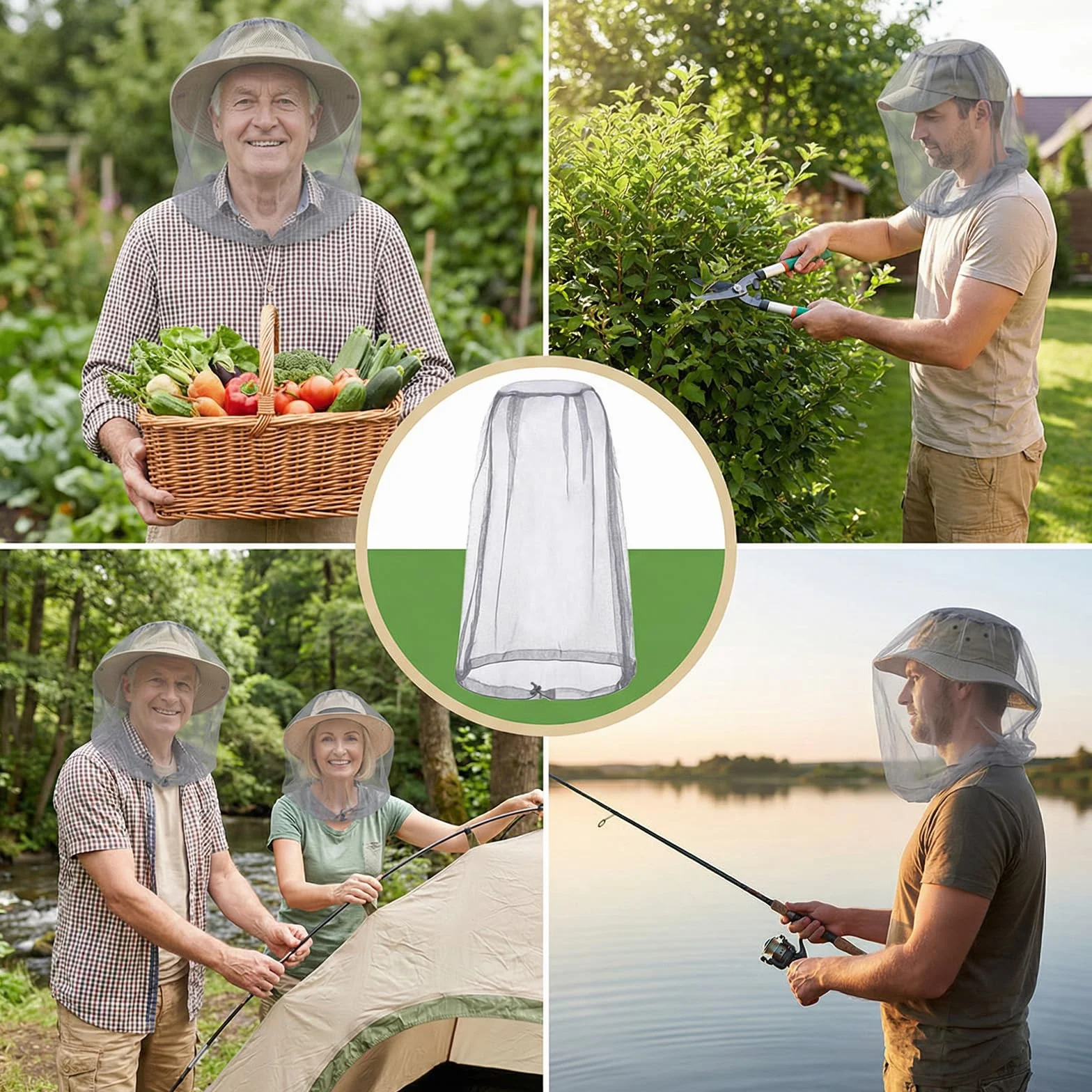 Cappello con Zanzariera 2 PCS Protezione Insetti Zanzare Copricapo Rete Leggero Traspirante per Camping Pesca Alpinismo Grigio