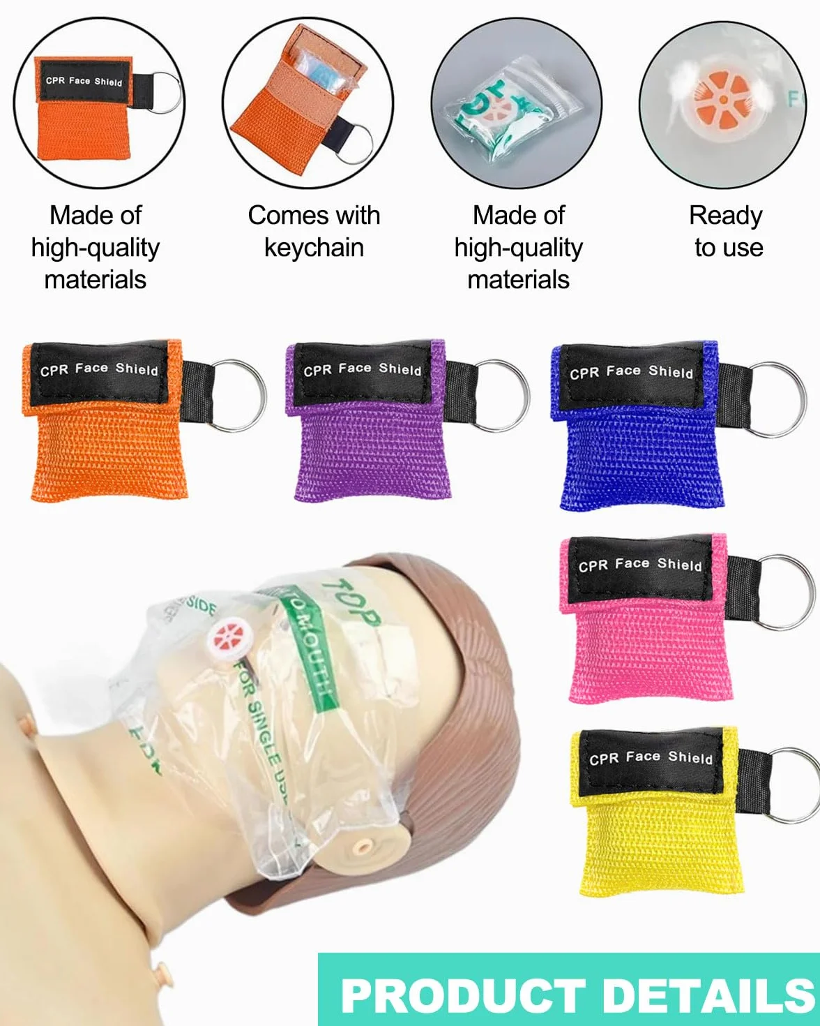 5 Pcs Pocket Mask Primo Soccorso Face Mask CPR with Keychain Barrier Valve