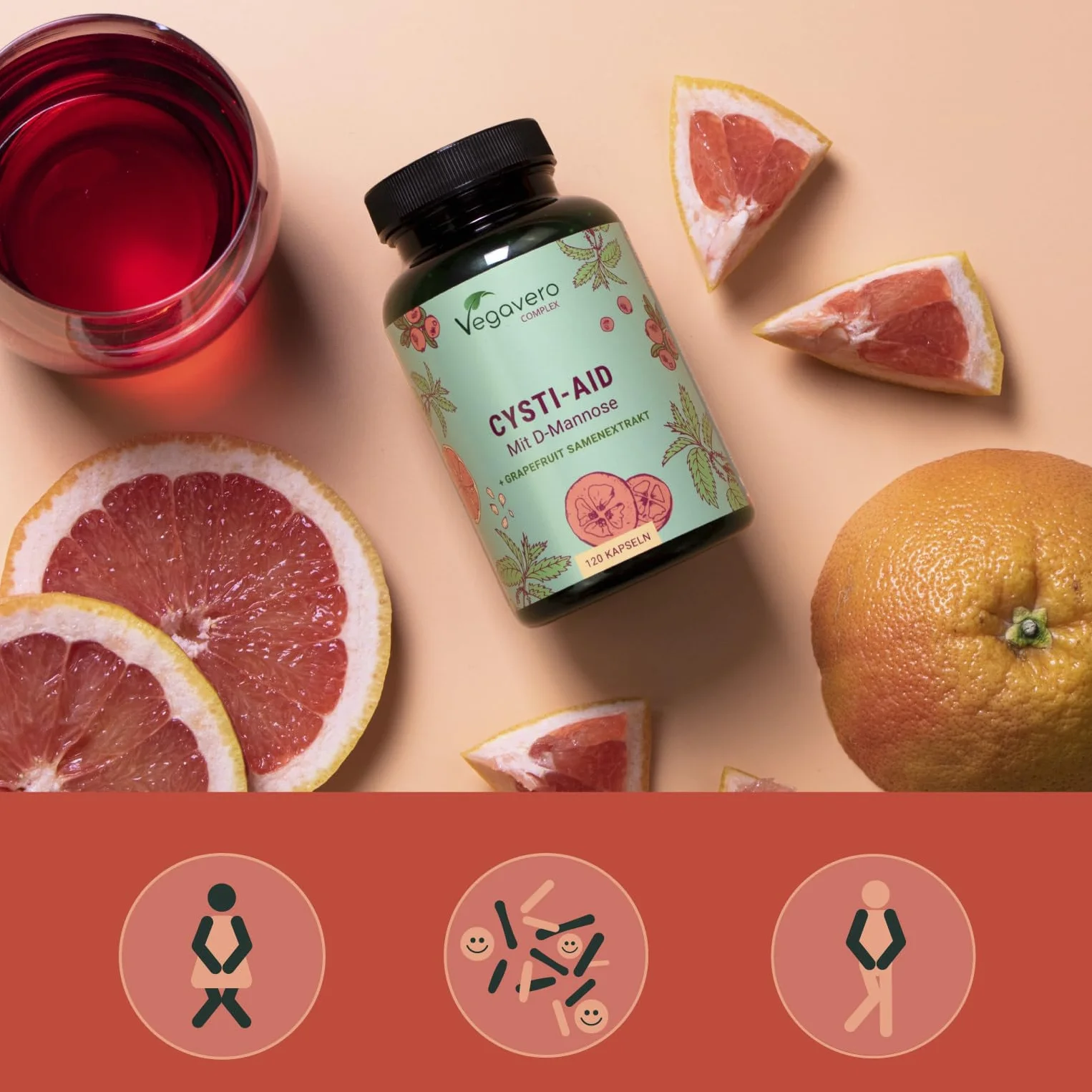 Vegavero® Integratore CISTITE 120 capsule D-Mannosio Mirtillo Rosso Uva Ursina Benessere Vie Urinarie