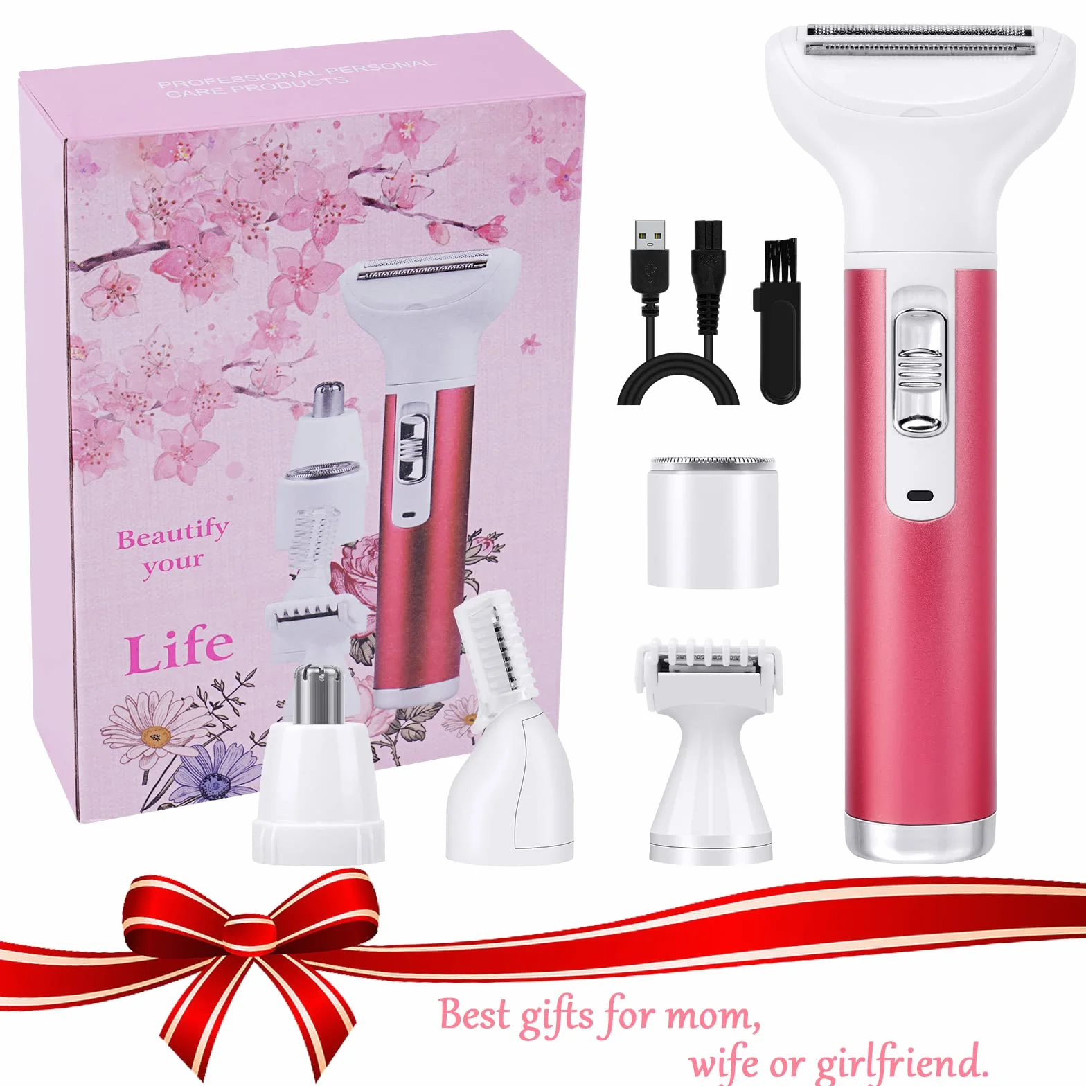 ACWOO Rasoio Elettrico Donna, 5 in 1 Indolore, Senza Fili, Multifunzione a Secco e Bagnato per Una Rasatura Delicata e Accurata, Impermeabile