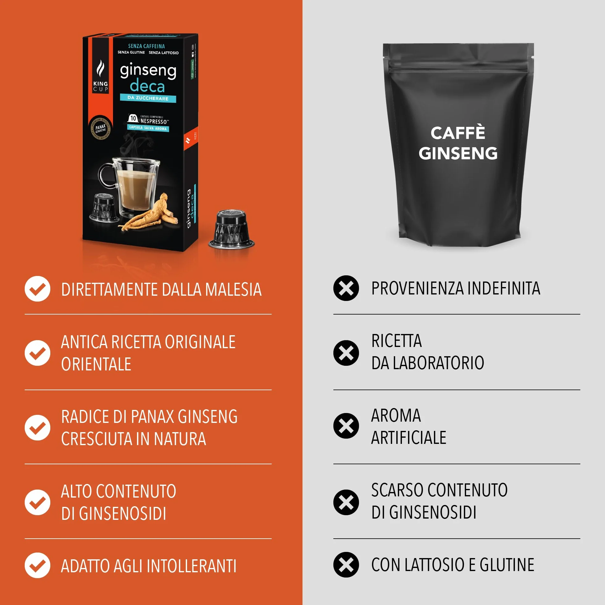 King Cup 5 Confezioni 50 Capsule Ginseng Deca Compatibili Nespresso Senza Glutine