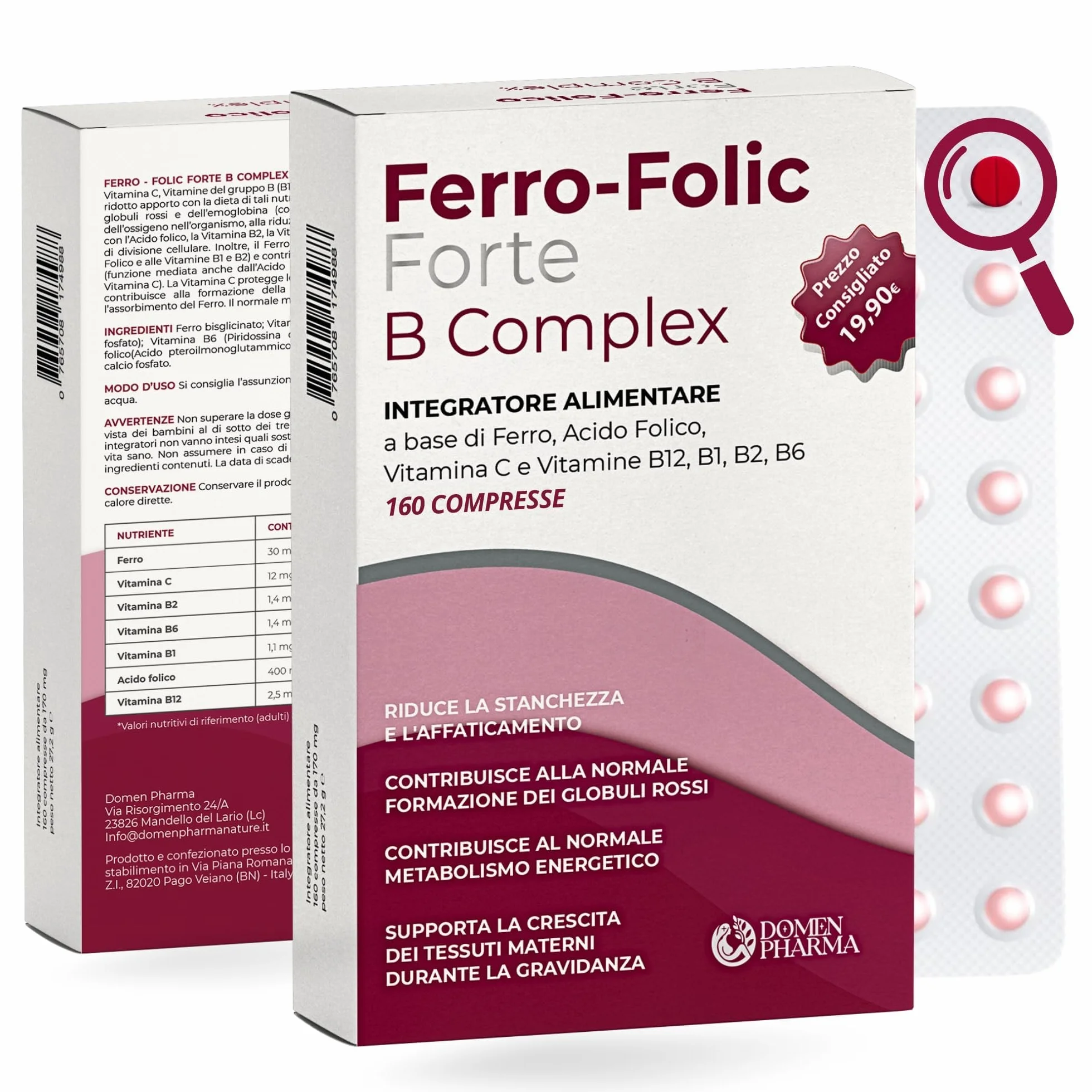 FERRO FOLIC Integratore Ferro 160 compresse ad alto dosaggio, ferro acido folico e Vitamina B12 con Complesso B e Vitamina C. Ferro Bisglicinato alta biodiodisponibilità e Acido Folico naturale.