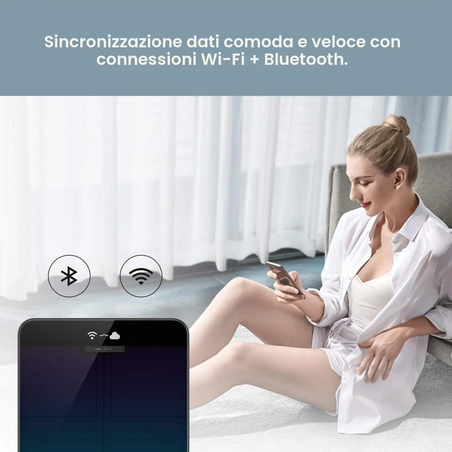 Amazfit Smart Scale Bilancia Pesapersone Impedenziometrica 16 Indici di Misurazione Massa Grassa App iOS Android