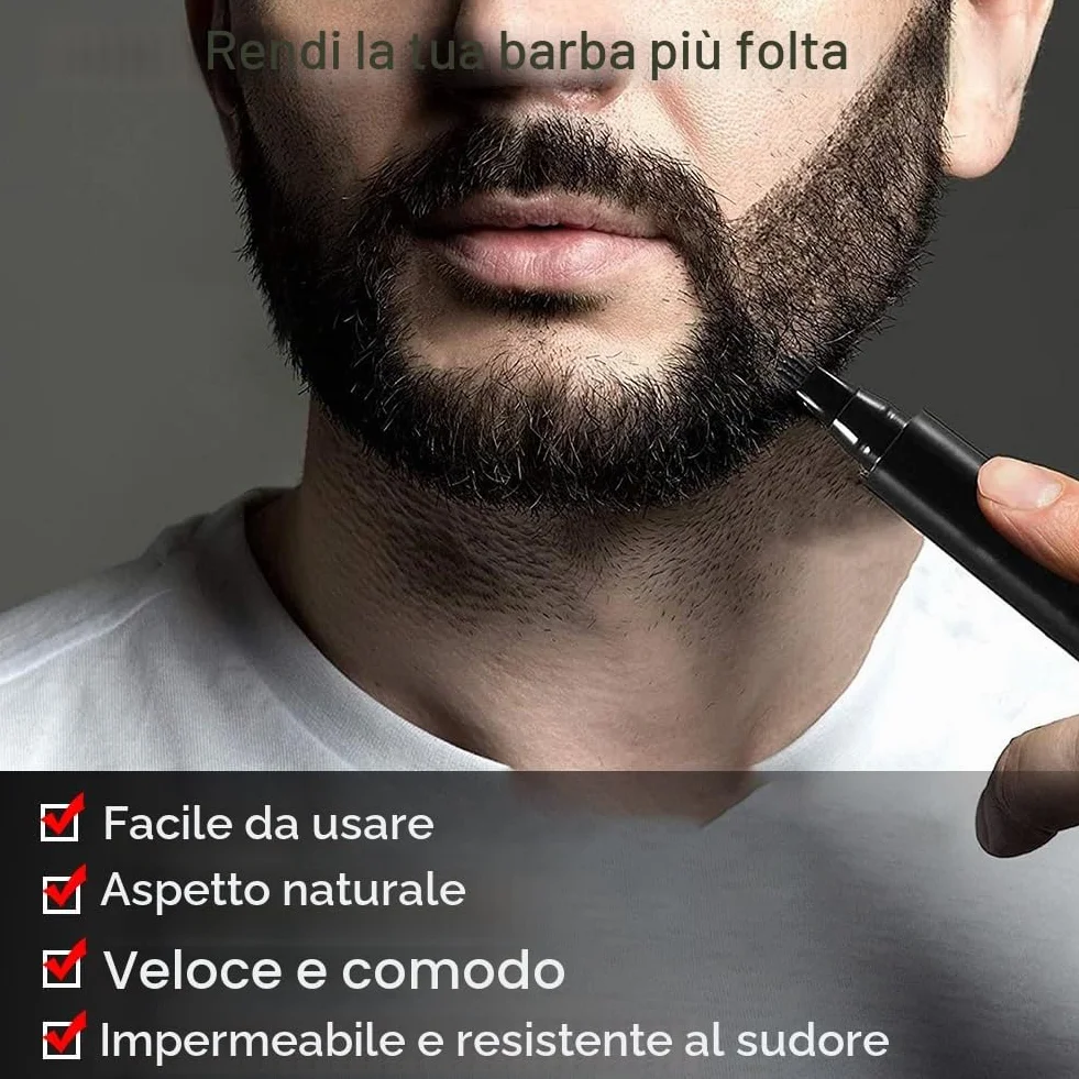 Penna per Barba Uomo,Kit Matita Riempitiva per Barba da Uomo,Penna per Riempimento Barba,Beard Filling Pen,Riempimento Barba Impermeabile,Matita per Barba e Pennello per Barba,Nero
