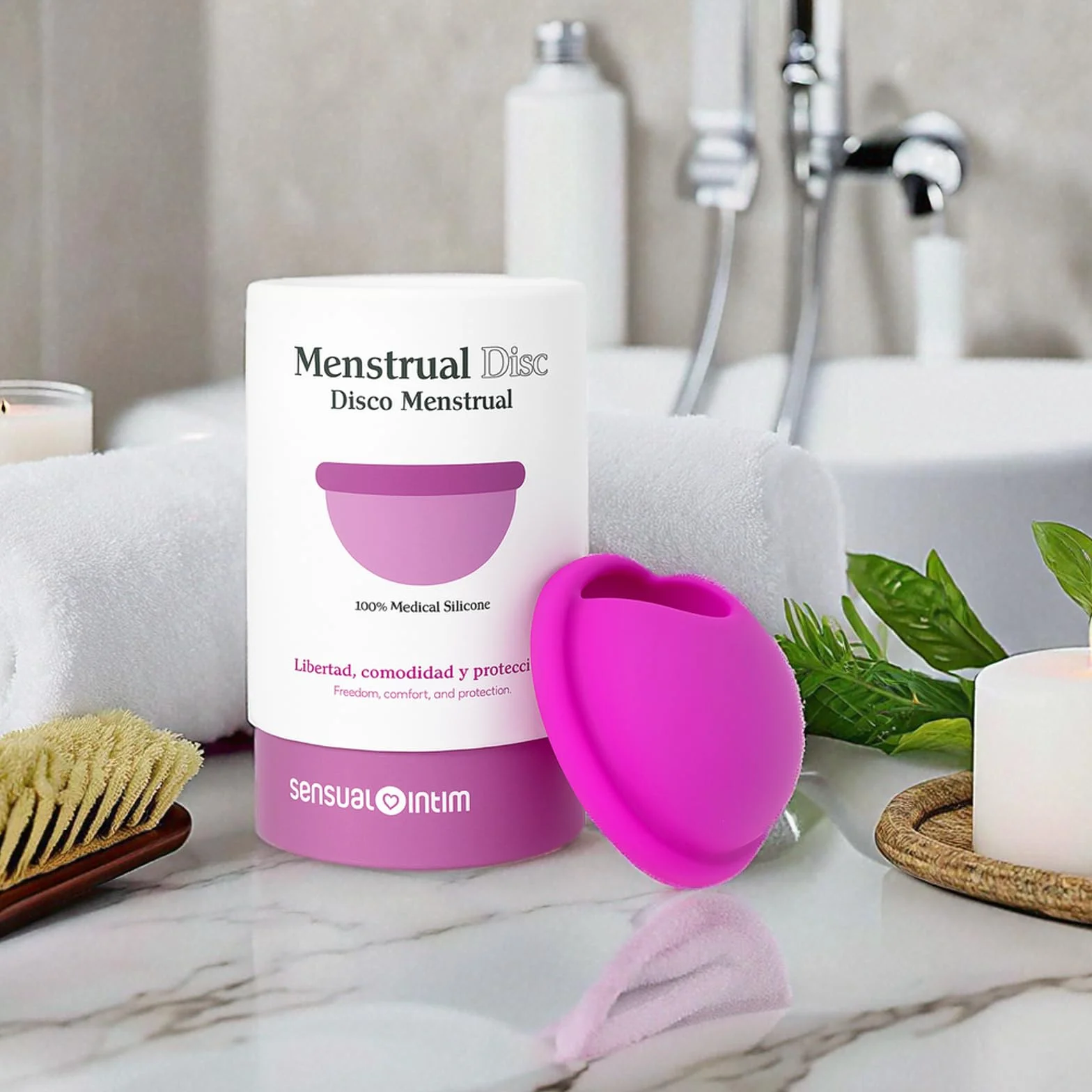 Disco mestruale riutilizzabile, 100% silicone medico, piacevole al tatto, taglie S e L, protezione per 12 ore, adatto per un flusso sanguigno forte, senza pressione, ecologico, ipoallergenico