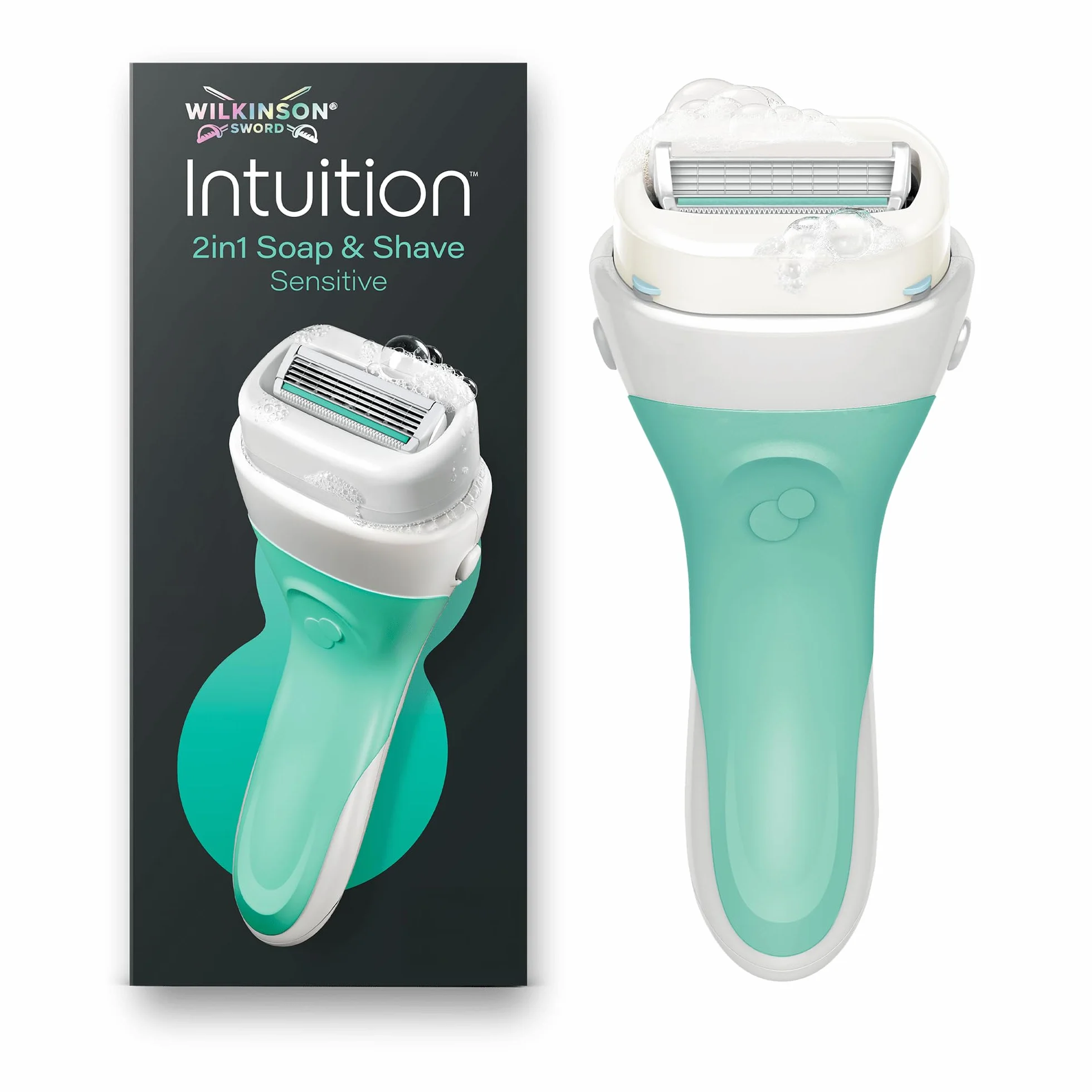 Wilkinson Sword Intuition 2in1 Soap & Shave per pelli sensibili rasoi da donna, manico rasoio da donna e 1 ricarica