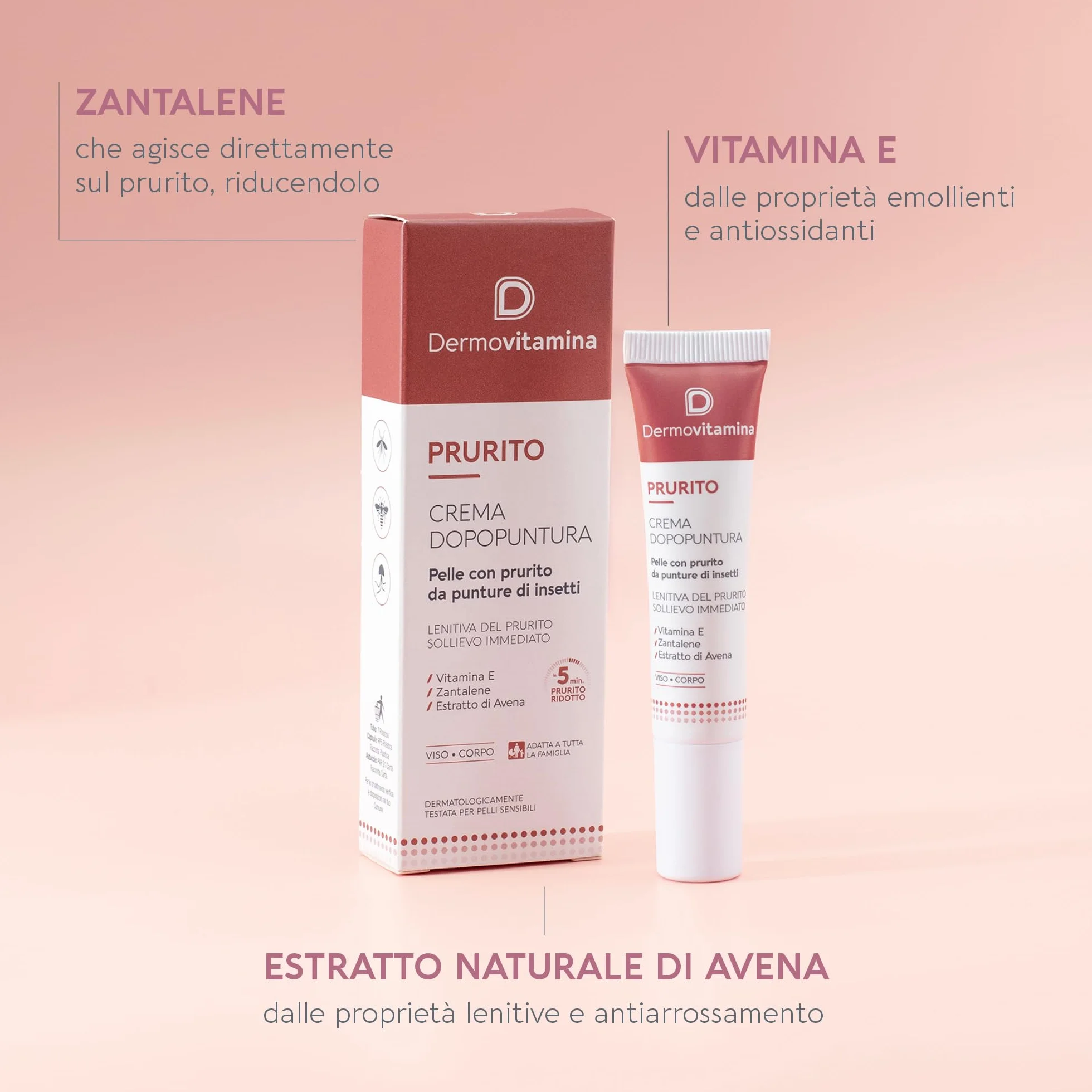 Dermovitamina Prurito Crema Dopopuntura – Lenitiva Immediata per Punture di Insetti –Antizanzara – Viso e Corpo – Per Tutta la Famiglia – Dopo puntura Zanzare Bambini – 15 ml