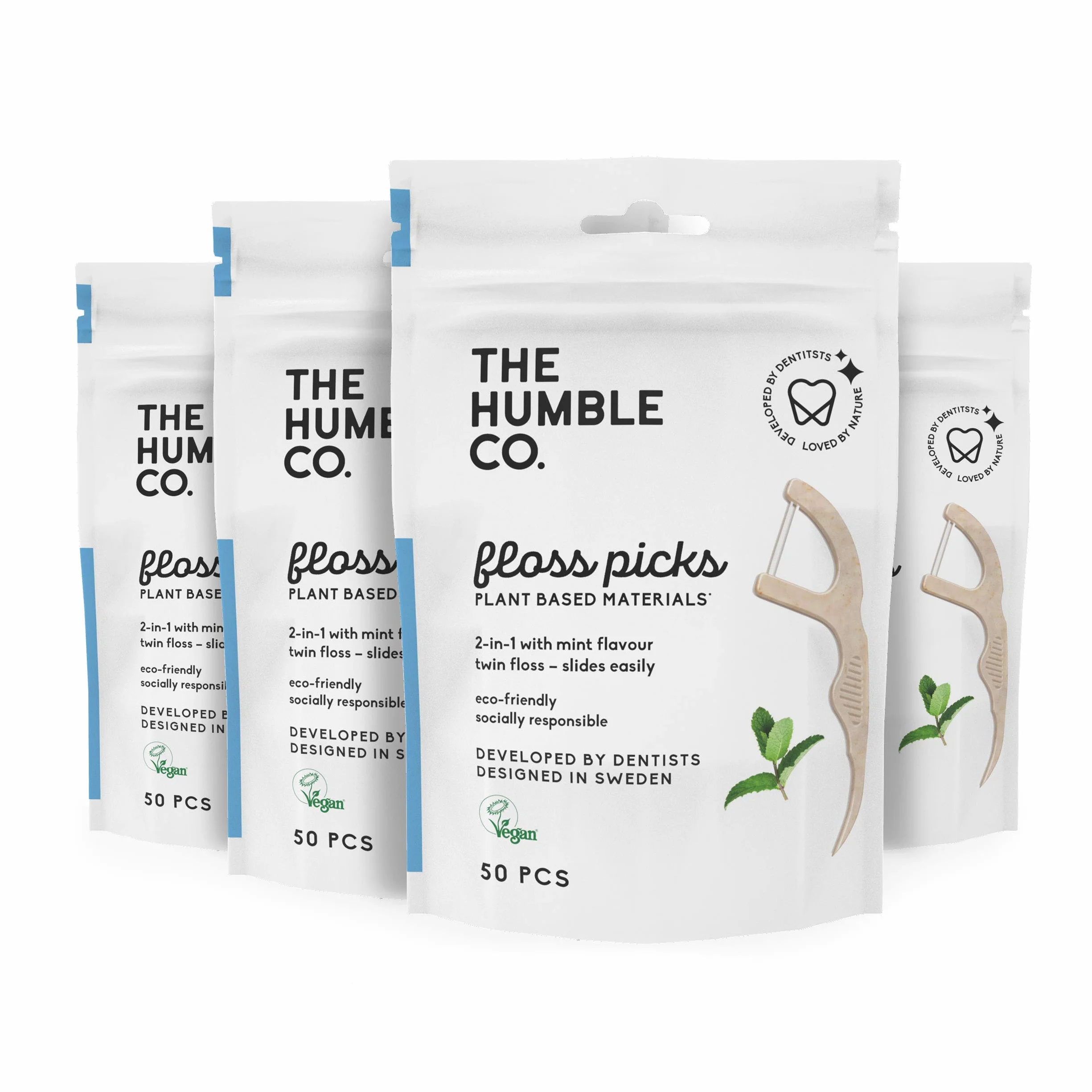 The Humble Co. Filo Interdentale A Base Vegetale | Menta Fresca | Ecologico, Vegan per la tua Cura Orale Quotidiana, Dentista Approvato - Rimuove la placca e dona una sensazione fresca (4 x 50p)