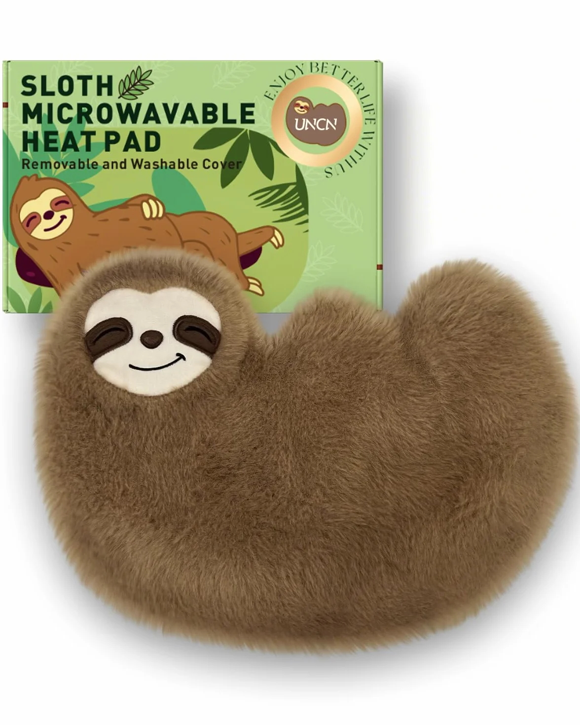 uncn Sloth - Cuscino termico con grani, 660 g, per forno a microonde, per terapia termica umida, grande cuscino per microonde con rivestimento lavabile