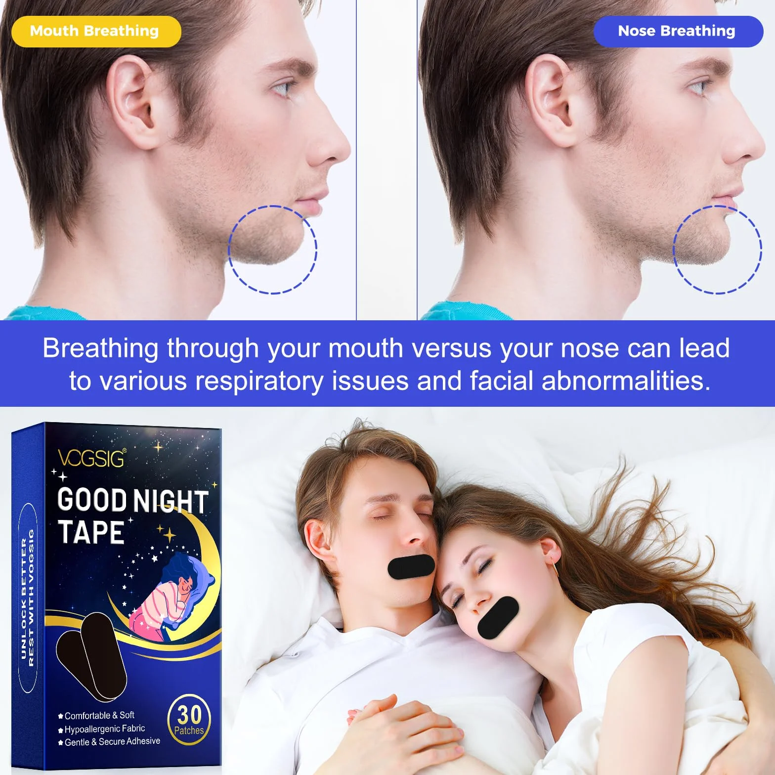 Nastro per la Bocca Anti Russare per Dormire, Ovale Mouth Tape per Uomini e Donne, 30 Pezzi