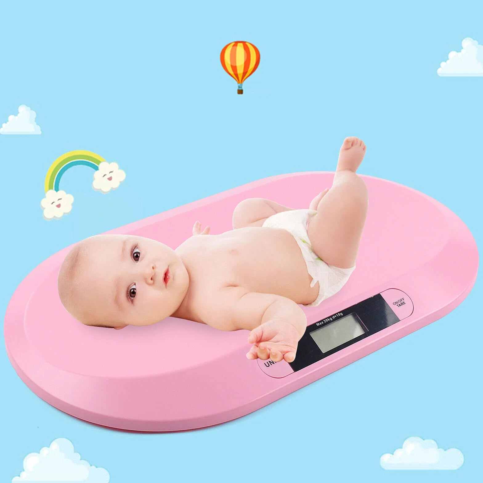 Bilancia Bambino Elettronico LCD 30g-20kg con Tare, Segue Crescita, Rosa