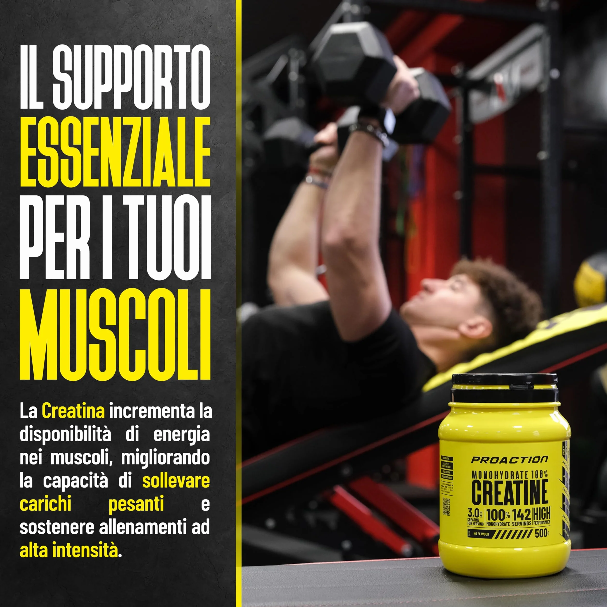 ProAction Creatina Monoidrata in Polvere | 100% Creatina Monoidrato Pura per Forza, Energia & Resistenza | Solubile & Senza Additivi | Aumento della Massa Muscolare | 142 Porzioni | 500 g