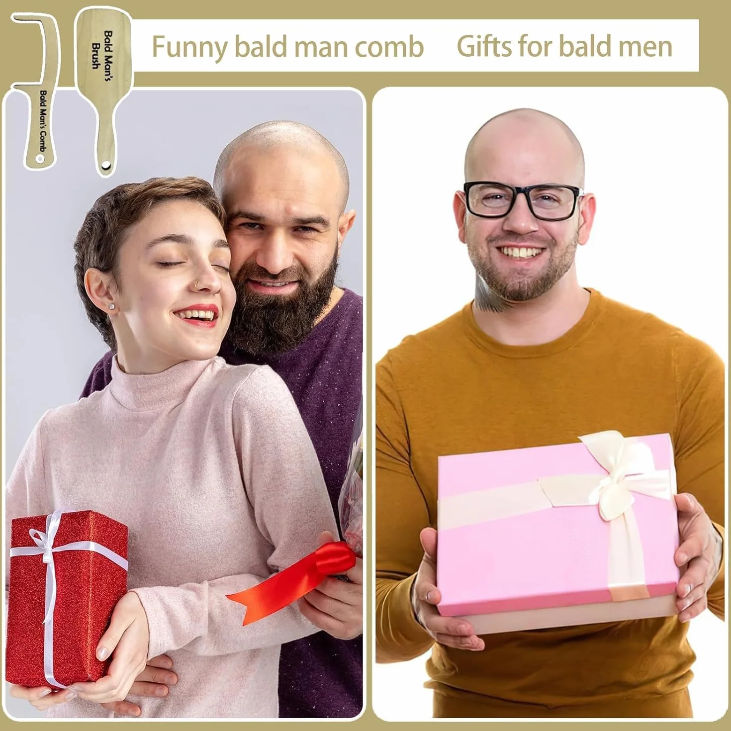 2 pettini divertenti da uomo calvo, regalo divertente, in legno, senza peli, spazzola per la toelettatura da uomo calvo scherzo spazzola per capelli da uomo strumento per la cura dei capelli