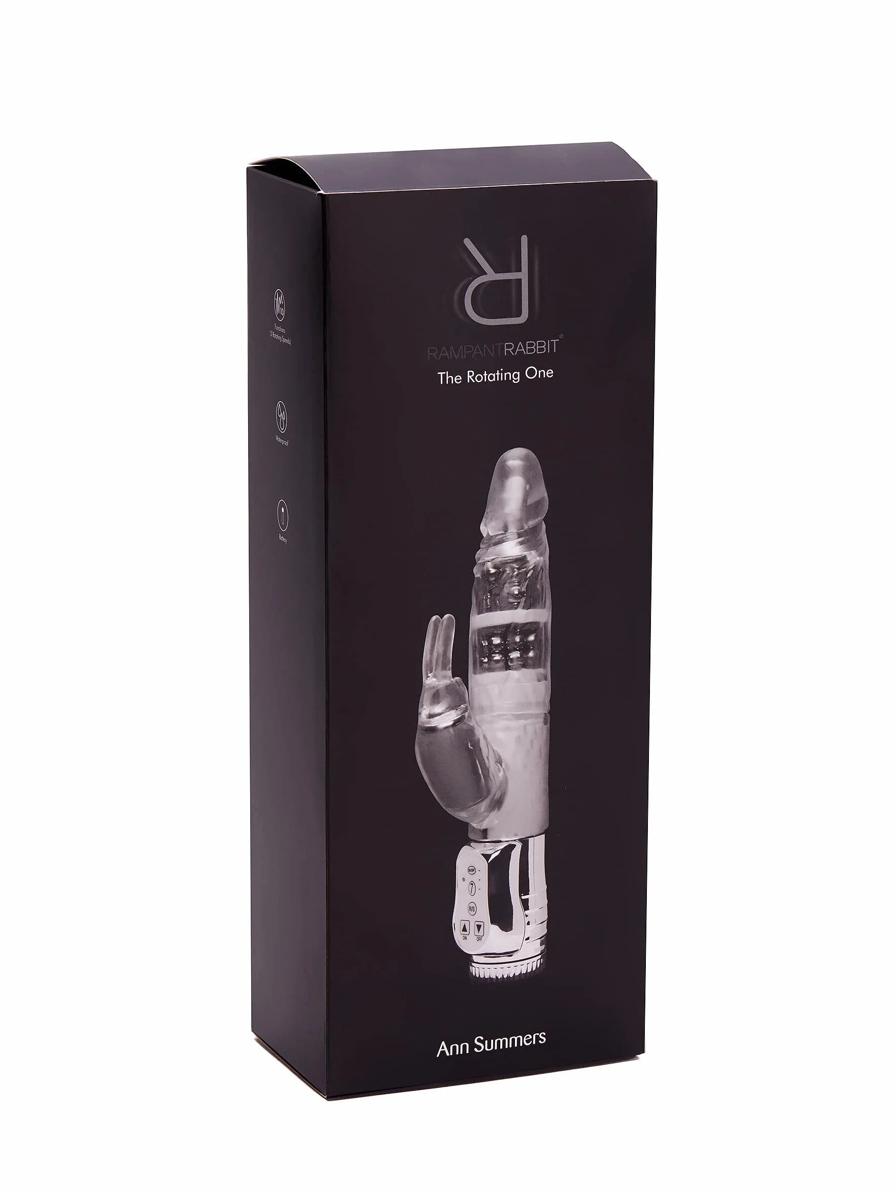 Ann Summers,Vibratore Rampant Rabbit Vibrator, quello rotante con perline da massaggio e vibratore a punta curva, funzionamento a batteria,Trasparente