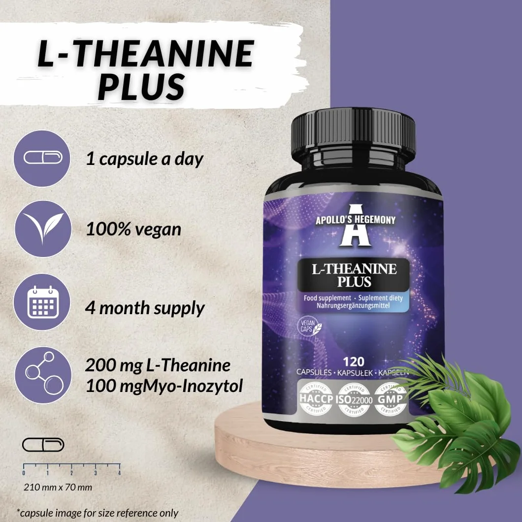 L-Teanina (98% estratto di tè verde) con Myo-Inositolo 300 mg - 120 capsule vegane - 4 mesi di fornitura - Supporta la chiarezza mentale e la gestione dello stress - da Apollo's Hegemony